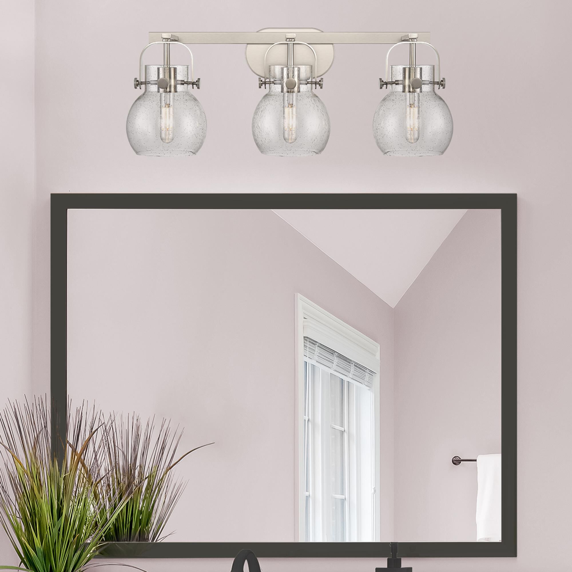 Shown in Satin Nickel finish and Seedy glass