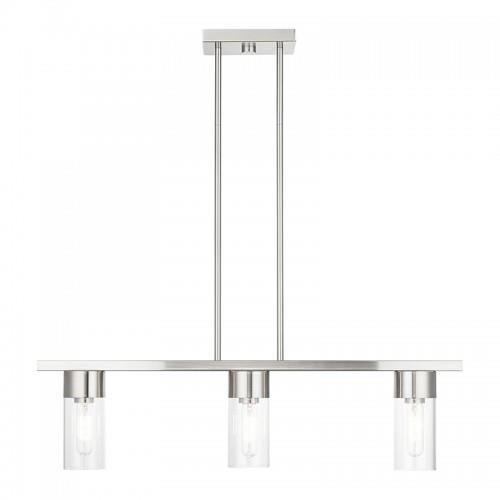 Shown in Brushed Nickel finish and Clear glass