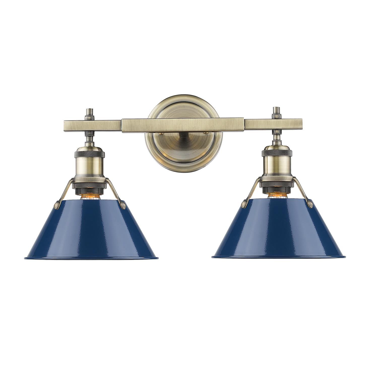 Shown in Aged Brass finish and Navy Blue shade