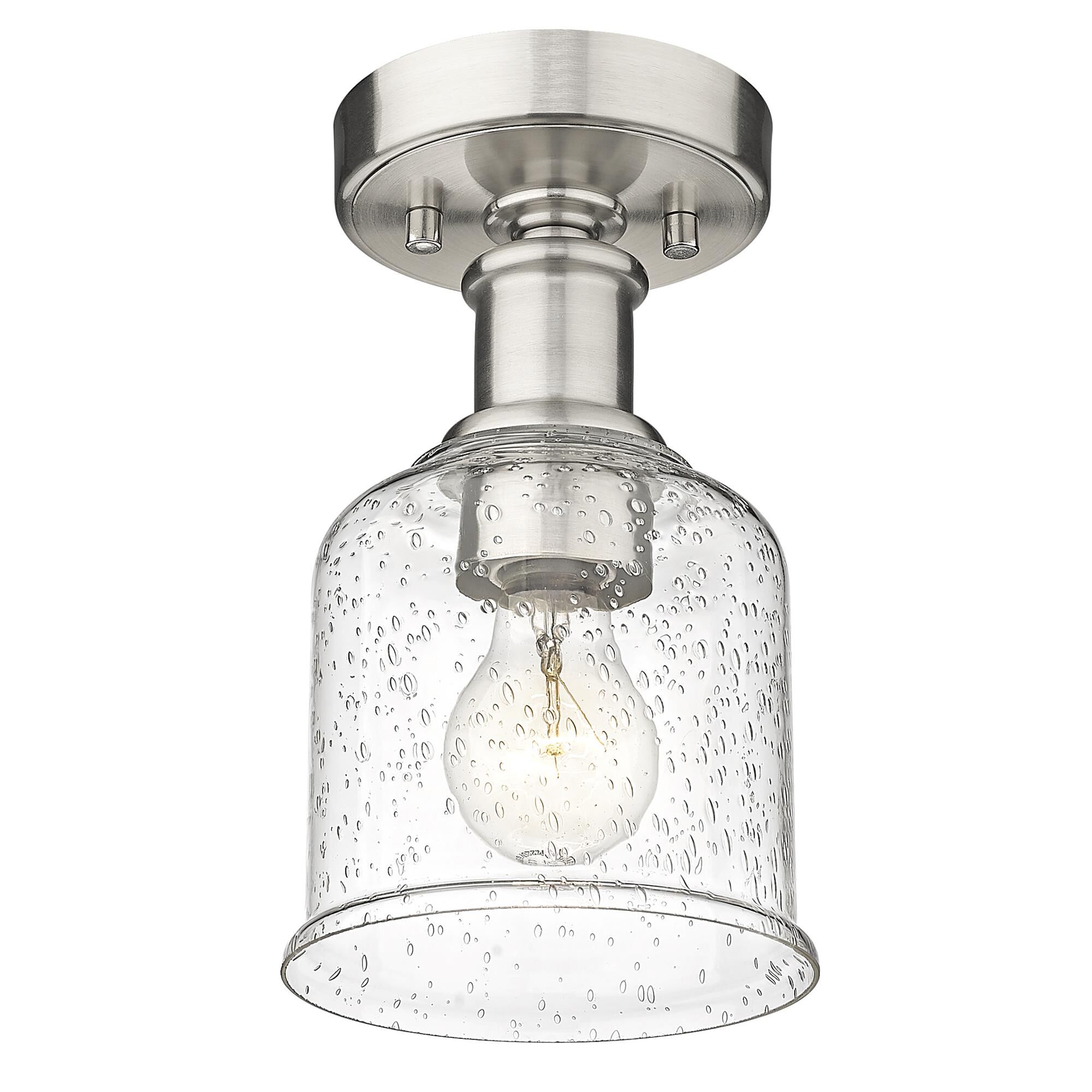 Shown in Brushed Nickel finish and Clear Seedy glass