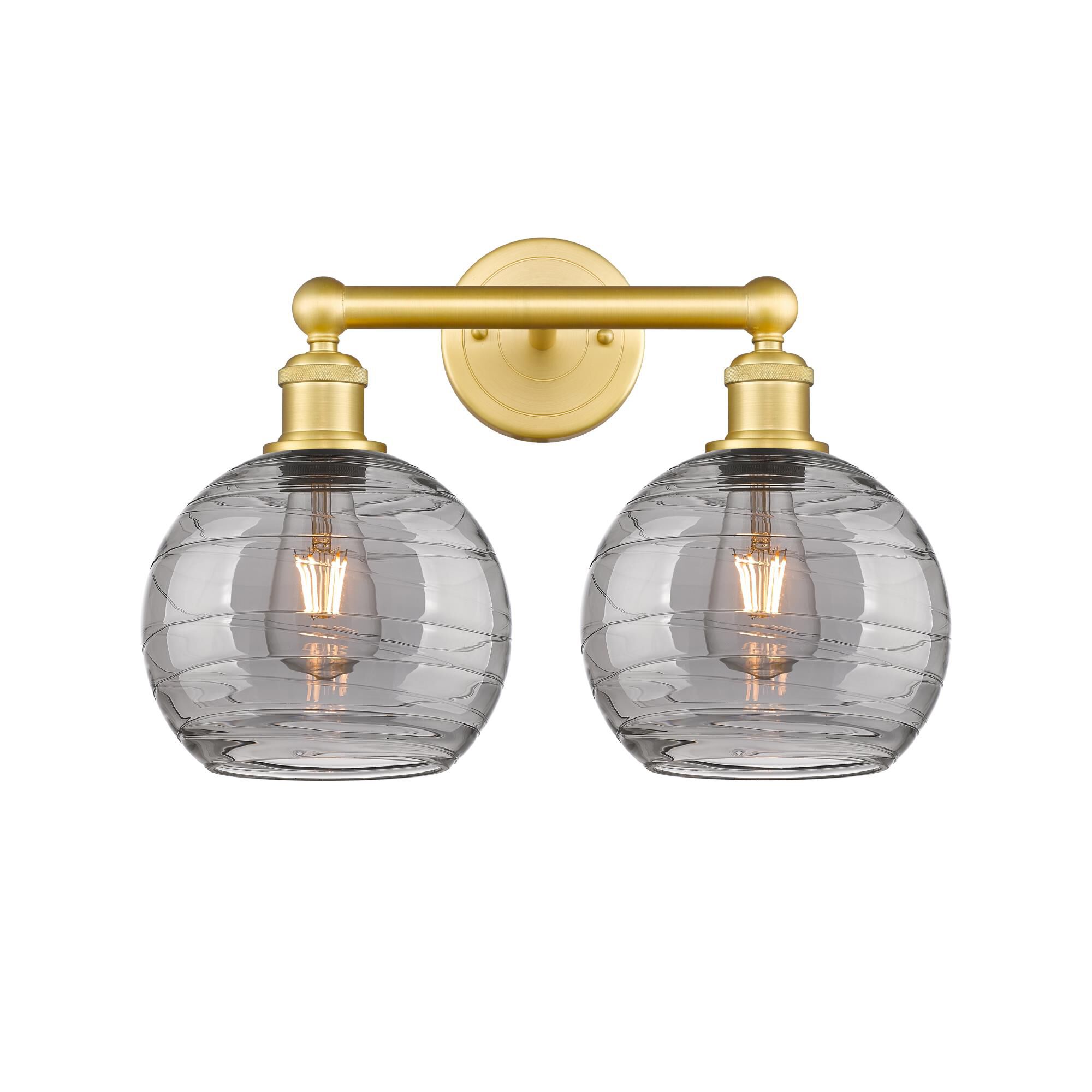 Shown in Satin Gold finish and Light Smoke Deco Swirl glass