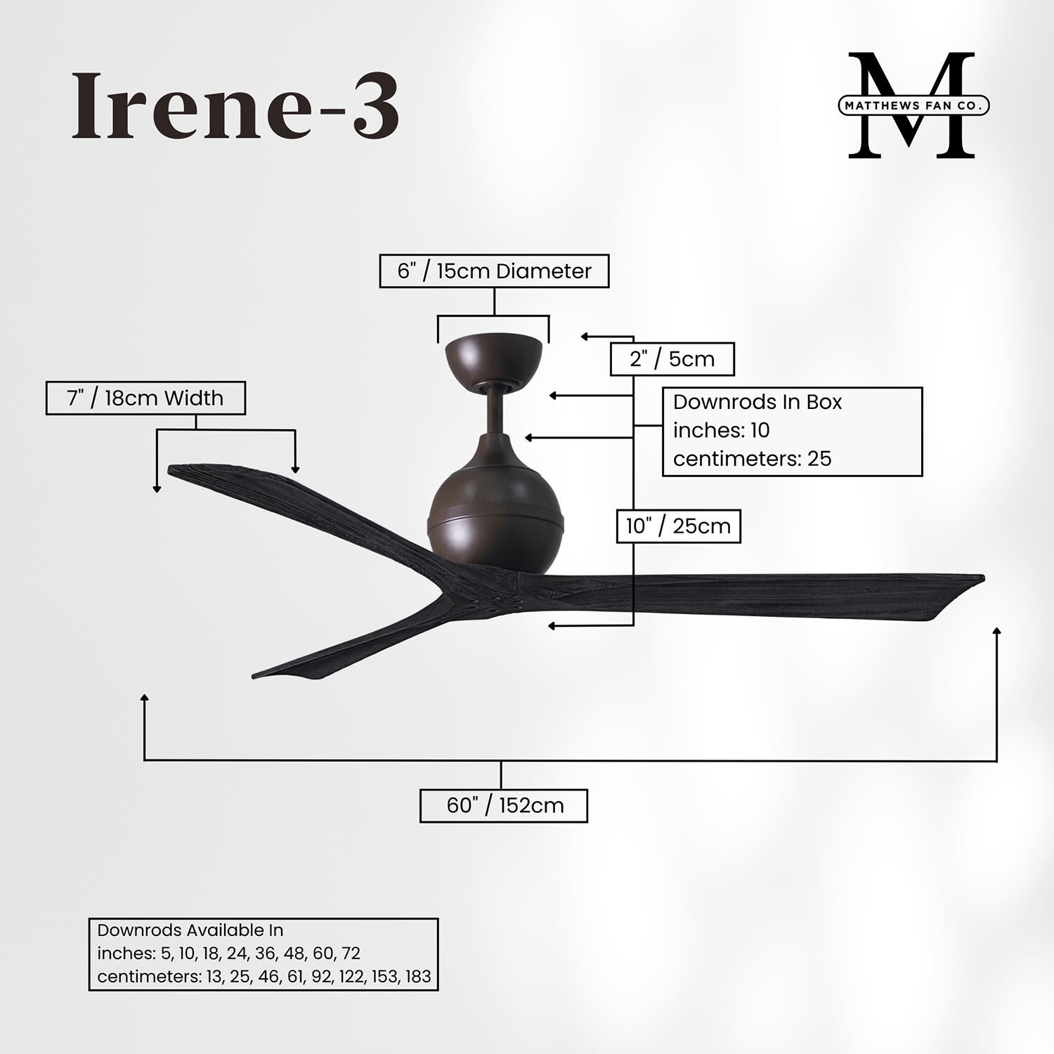 Irene 60 Inch 3 Blade Ceiling Fan by Matthews Fan Company
