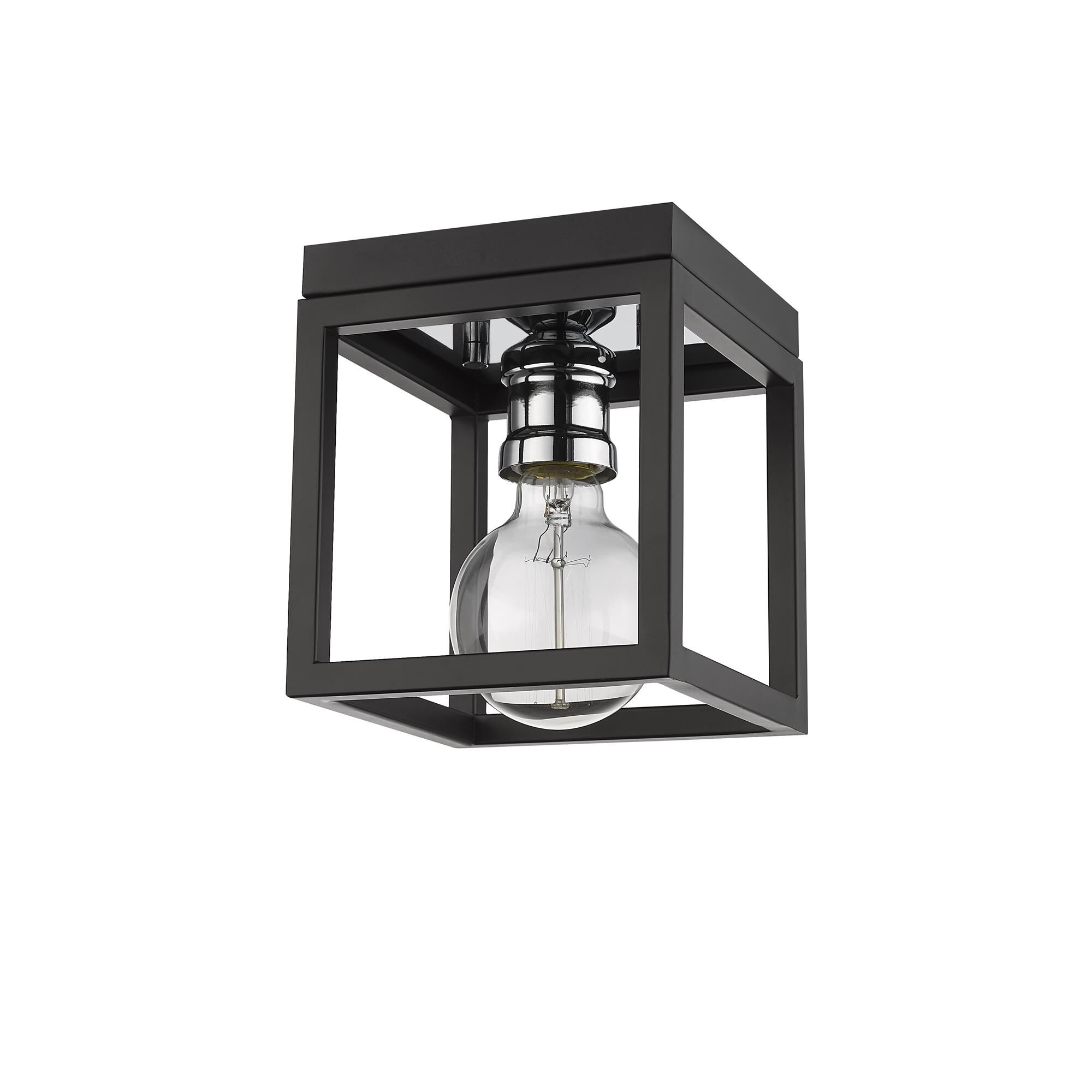 Shown in Matte Black + Chrome finish and --- glass and --- shade