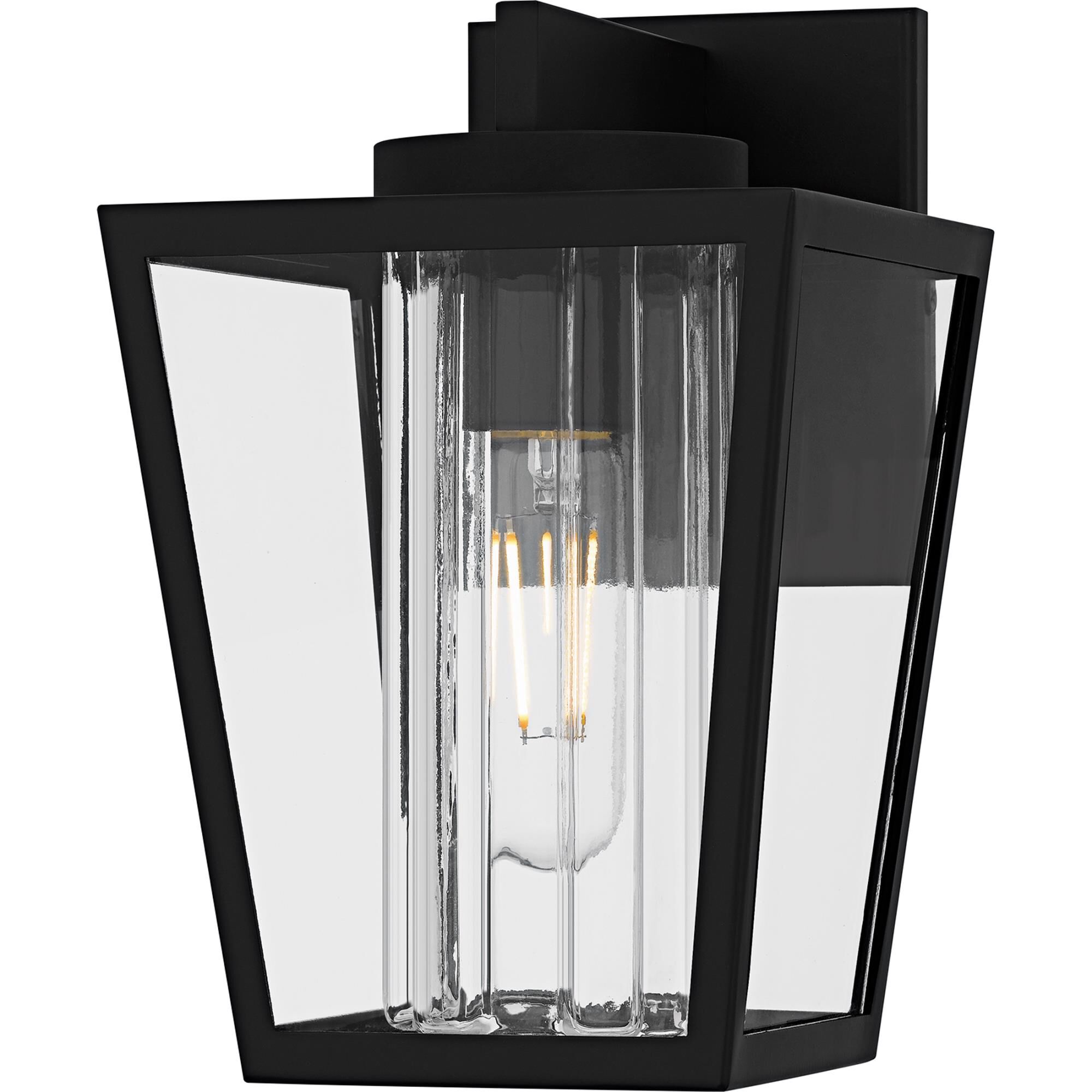 Shown in Matte Black finish and Clear Glass With Ribbed Interior, Clear Tempered Glass Panel shade