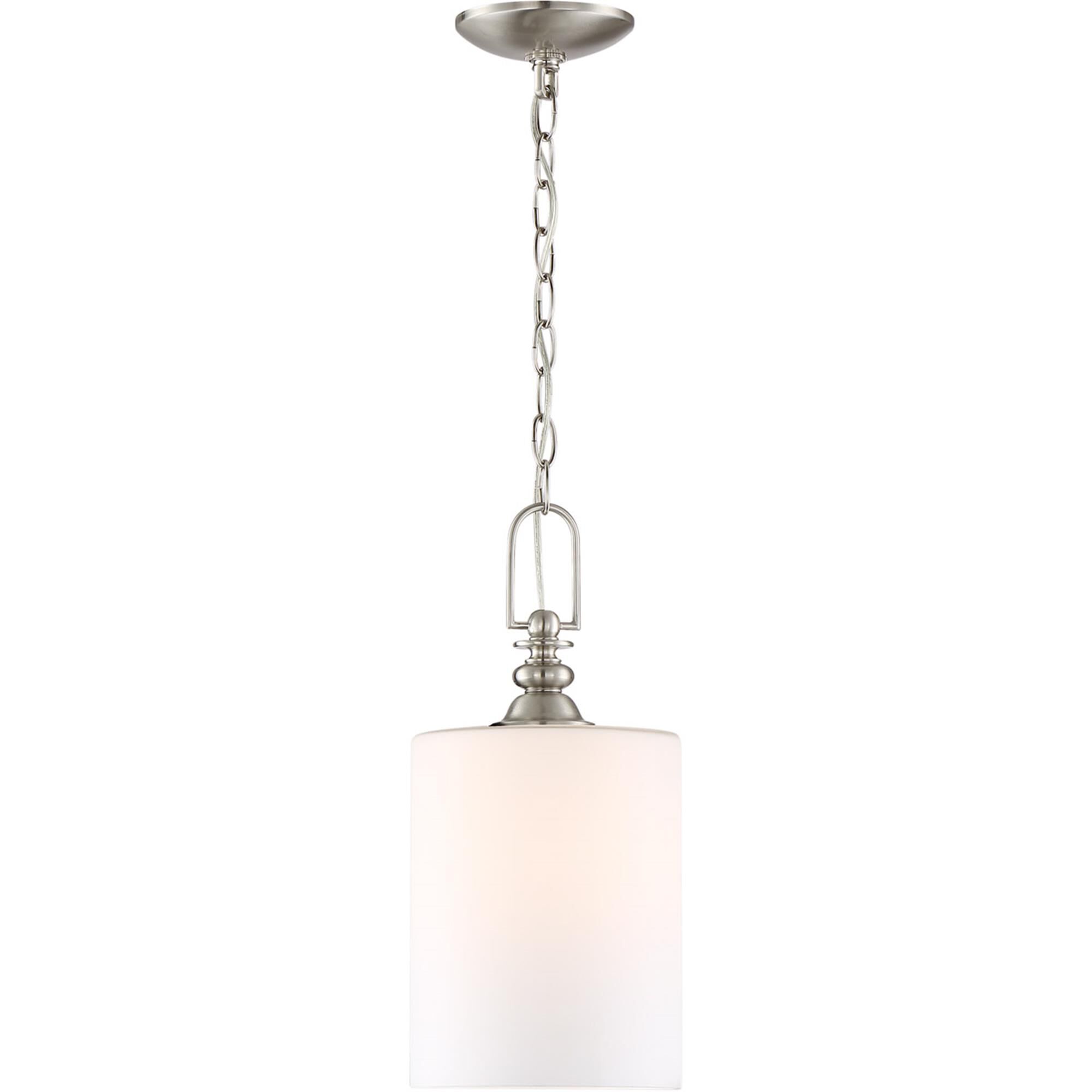Shown in Brushed Polished Nickel finish and Yes glass and Yes shade and Cylinder accent