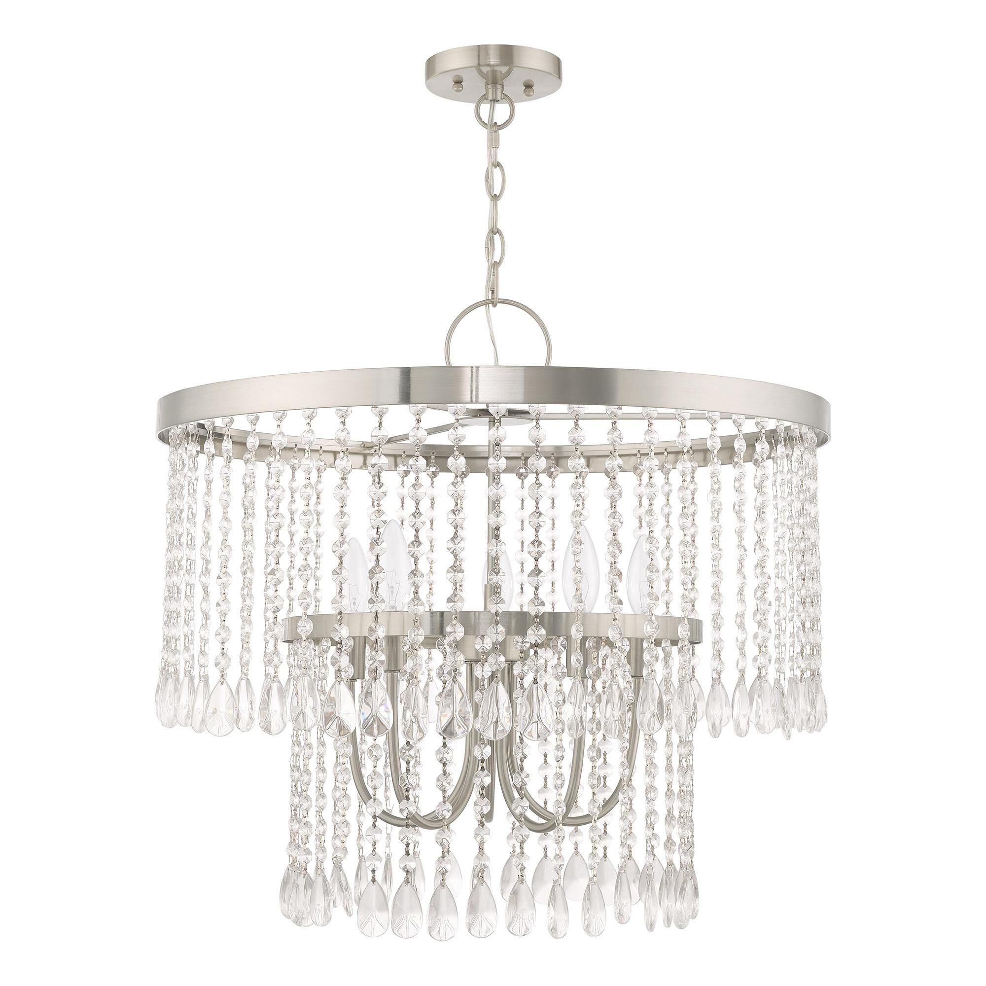Shown in Brushed Nickel finish and Clear Crystals glass