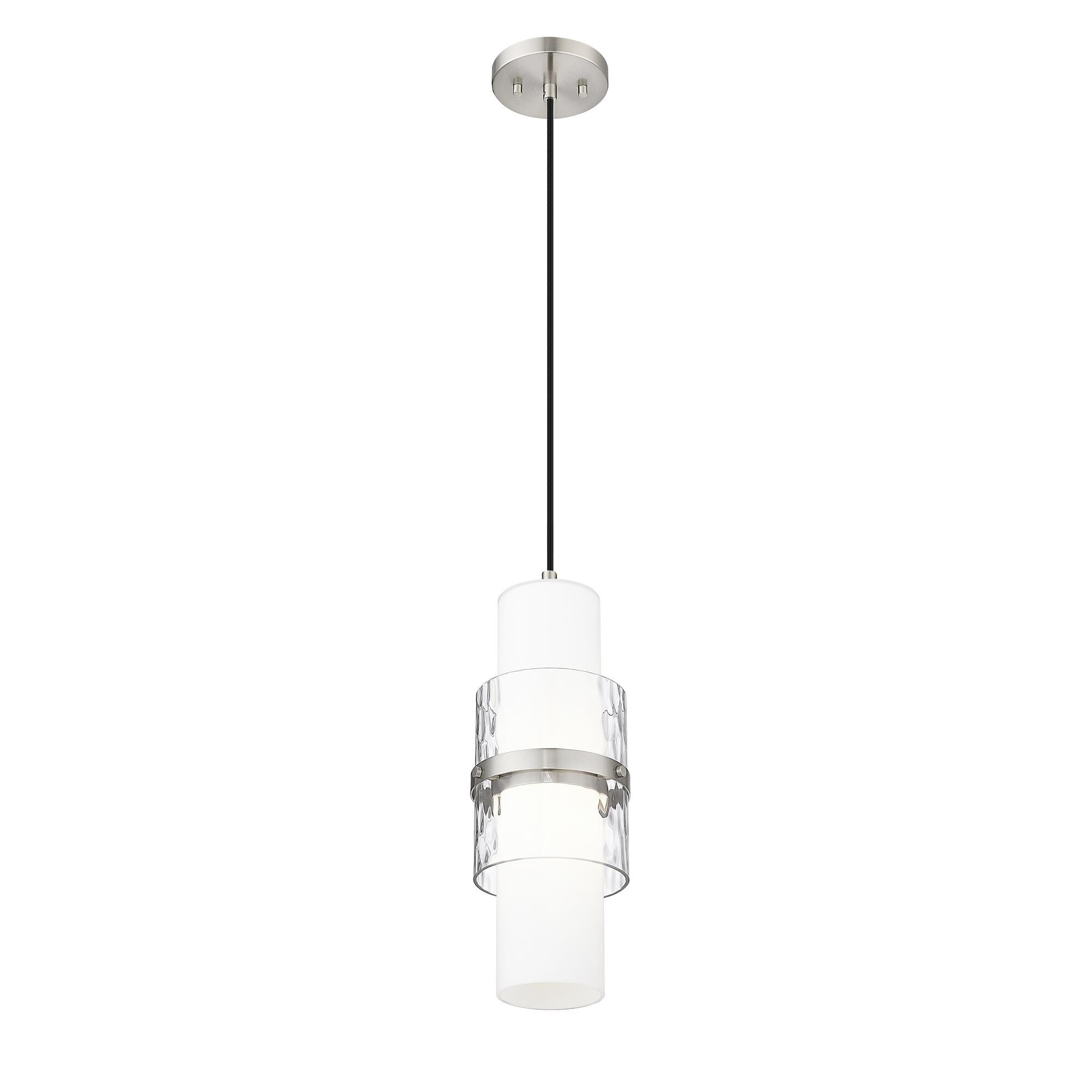 Shown in Brushed Nickel finish and Clear + Etched Opal glass and Clear + Etched Opal shade