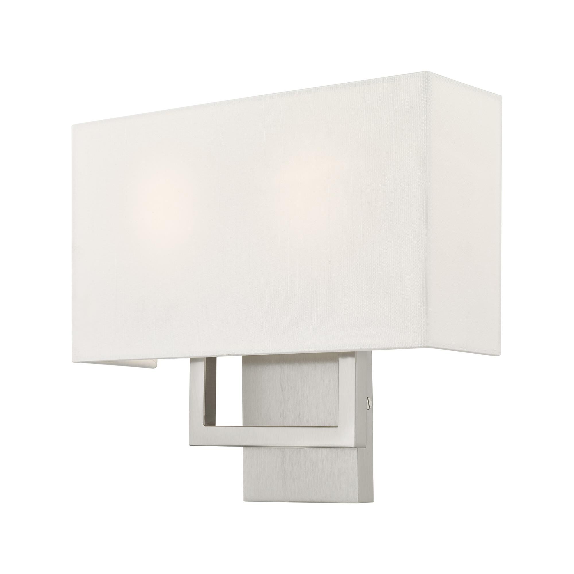 Shown in Brushed Nickel finish and Hand Crafted Off-White Fabric Outside & White Fabric Inside Hardback shade