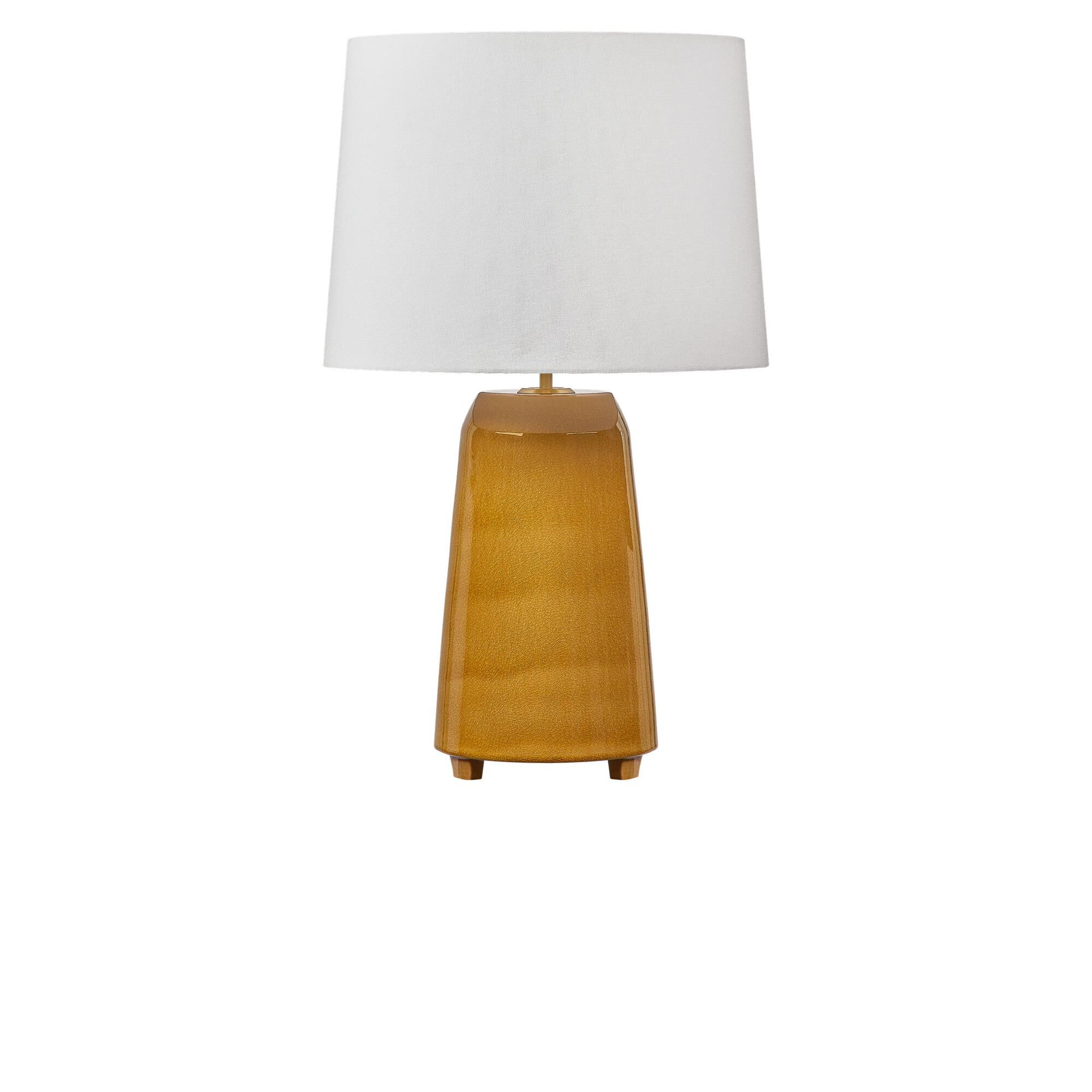 Shown in Cracked Honey finish and White Linen Fabric shade