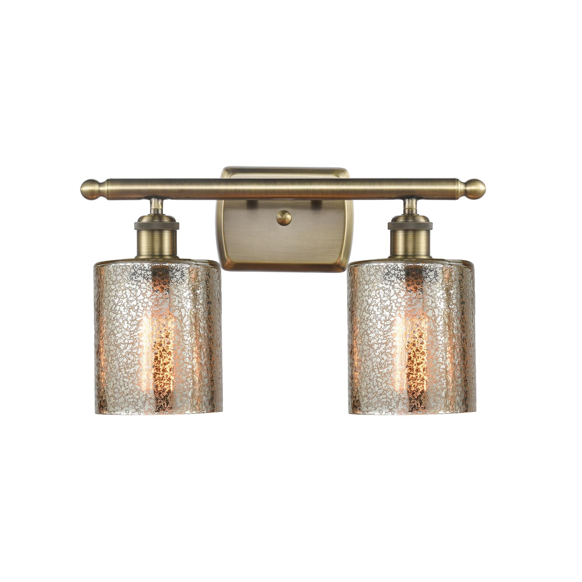 Shown in Antique Brass finish and Mercury Cobbleskill glass and None shade