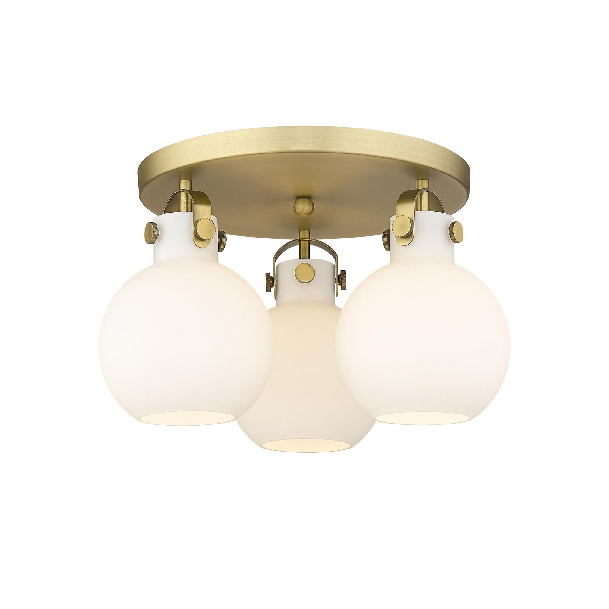 Shown in Brushed Brass finish and Matte White glass