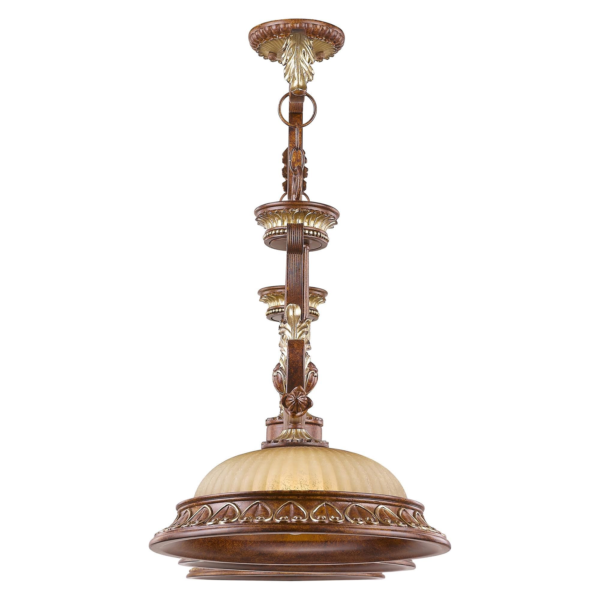 Shown in Verona Bronze-Aged Gold Leaf Accents finish and Rustic Art glass