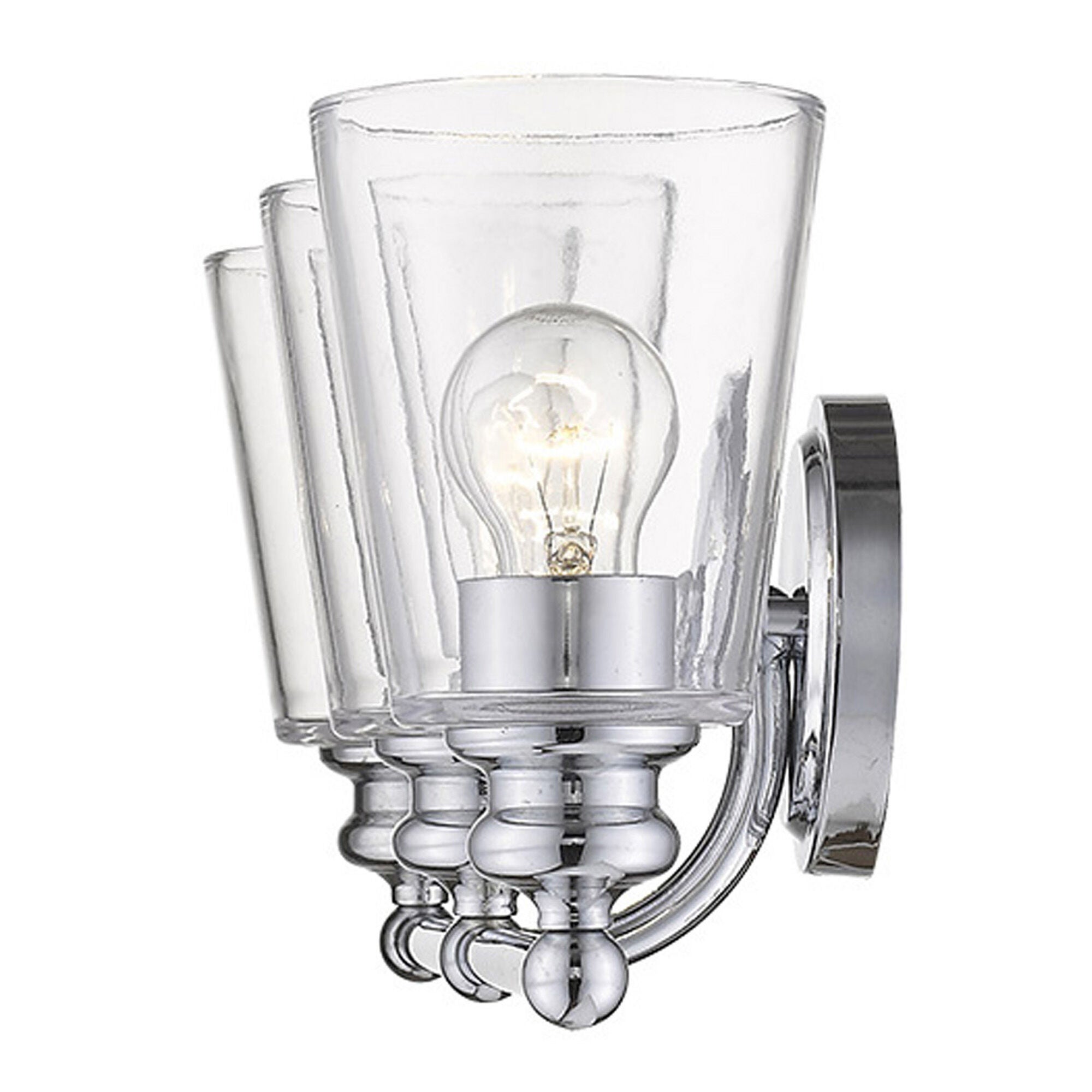 Shown in Chrome finish and Clear glass and Clear, Cone Shaped Glass shade