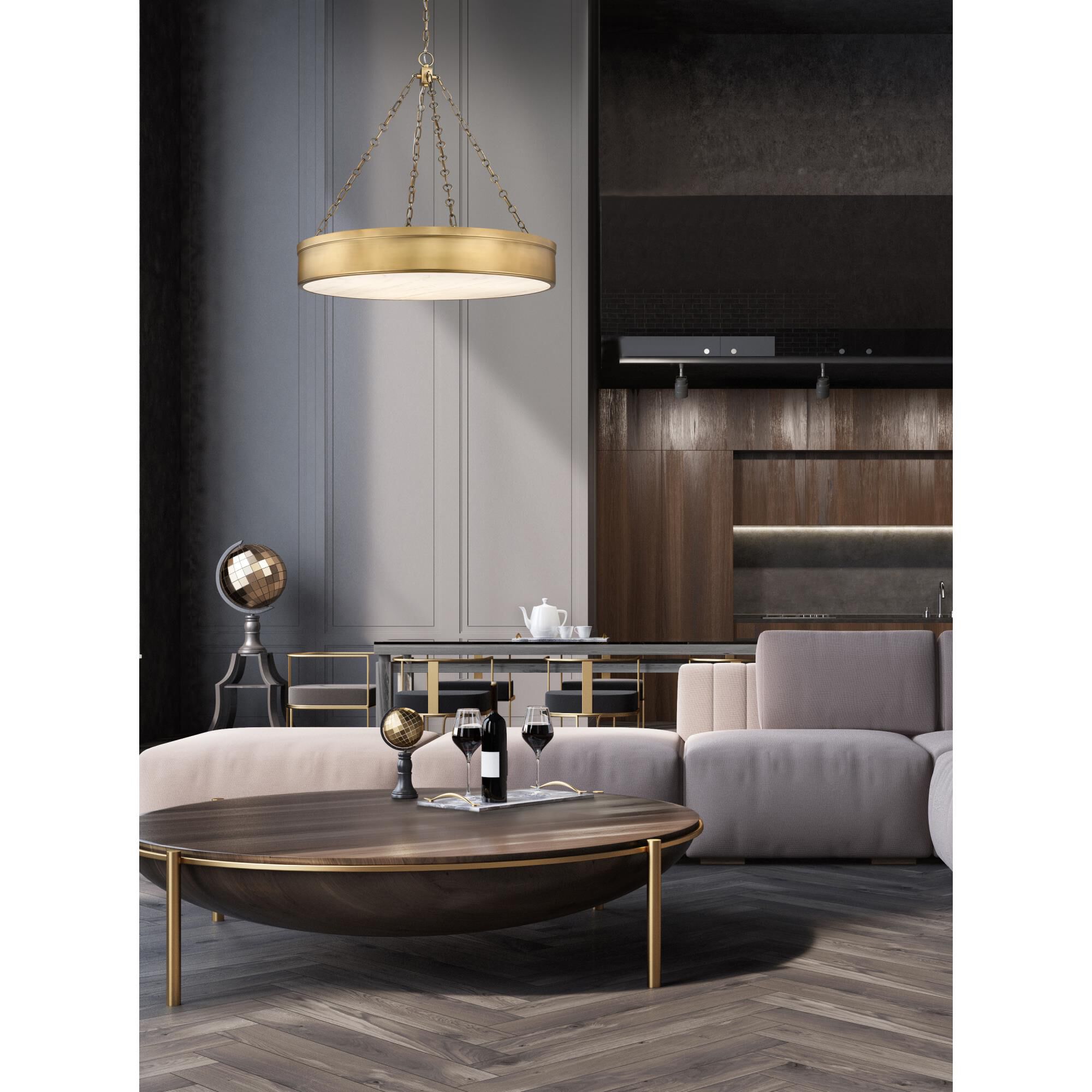 Shown in Rubbed Brass finish and Marbling glass