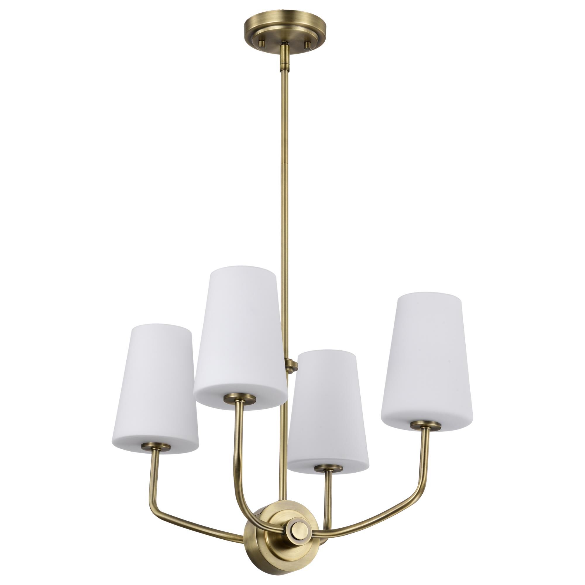Shown in Vintage Brass finish and Etched White Opal glass and Etched Opal shade