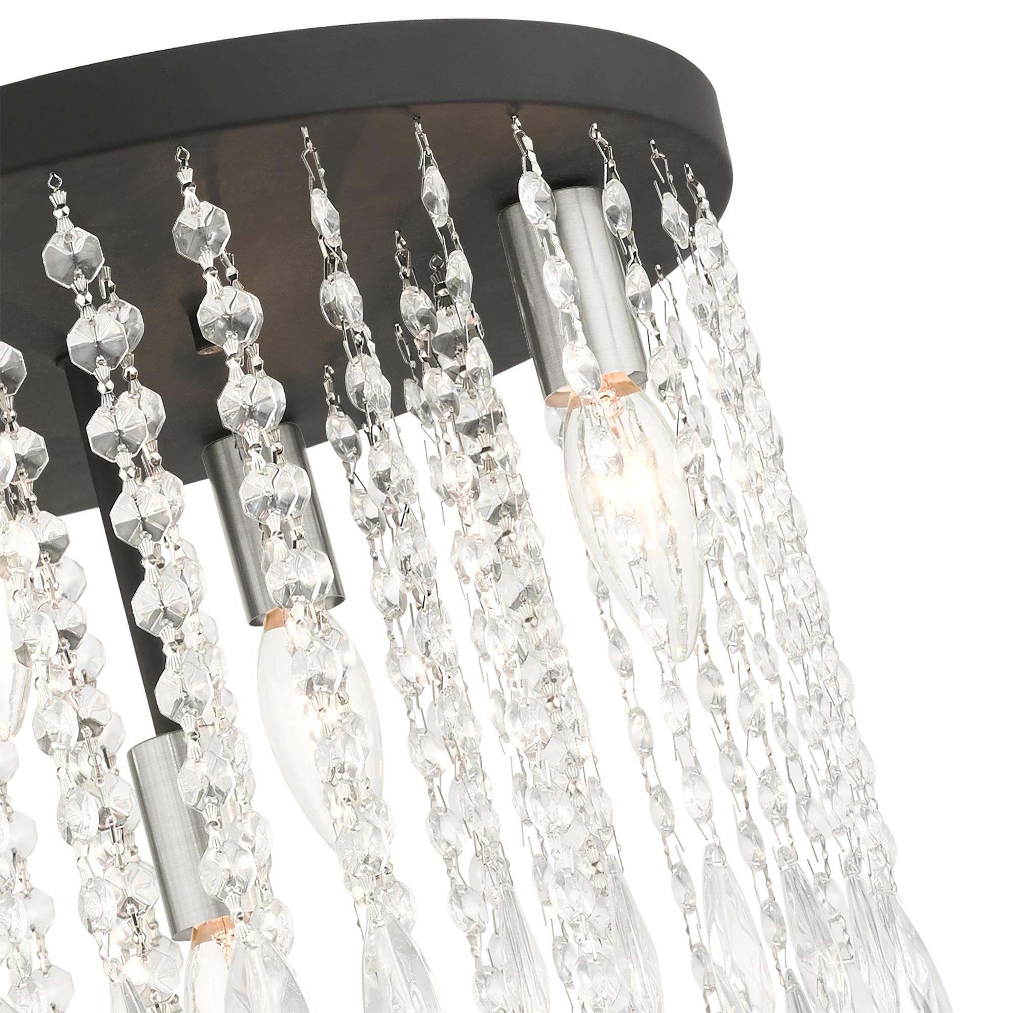 Shown in Black finish and Hand Assembled Crystal Shade glass