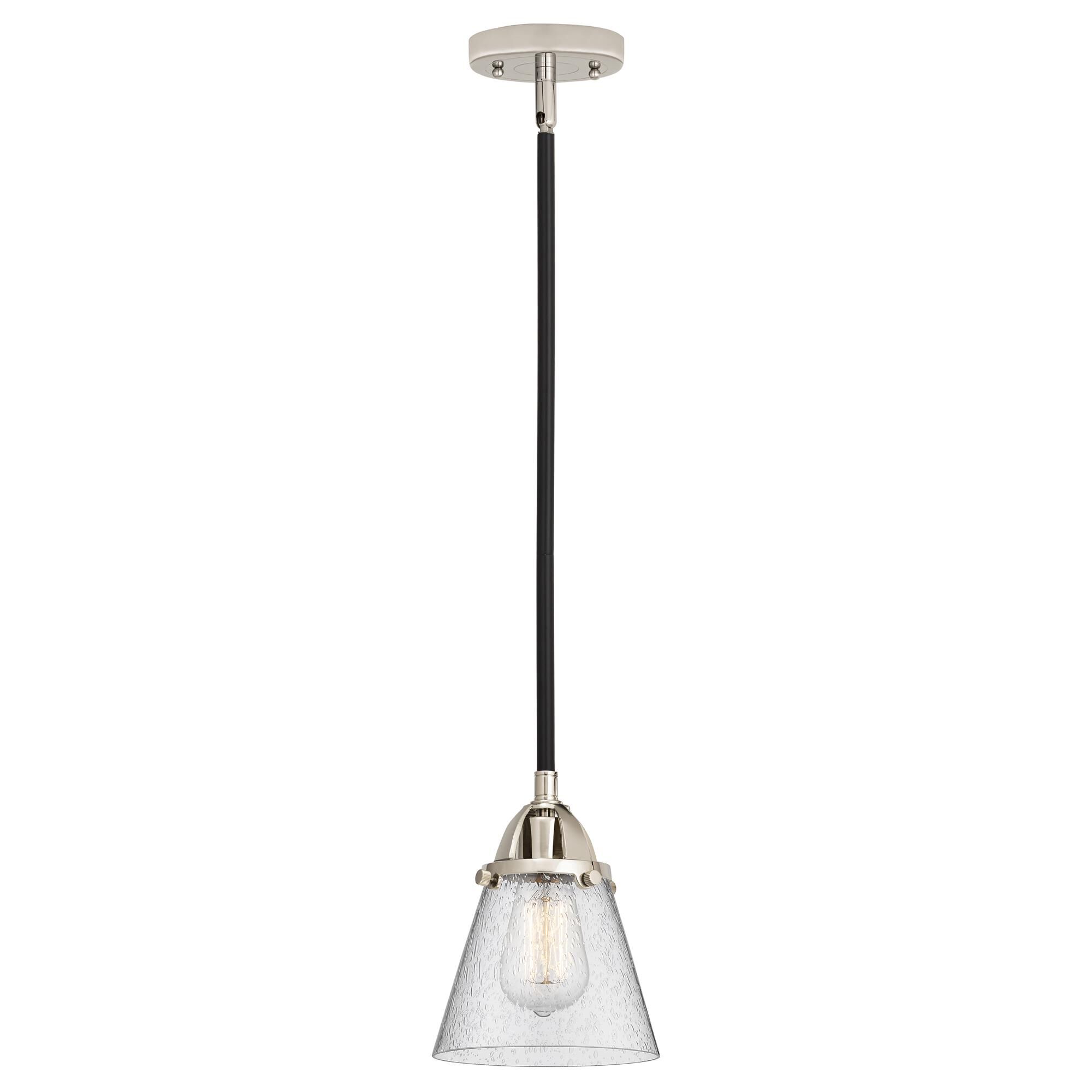 Shown in Black Polished Nickel finish and Seedy Small Cone glass and No Shade shade