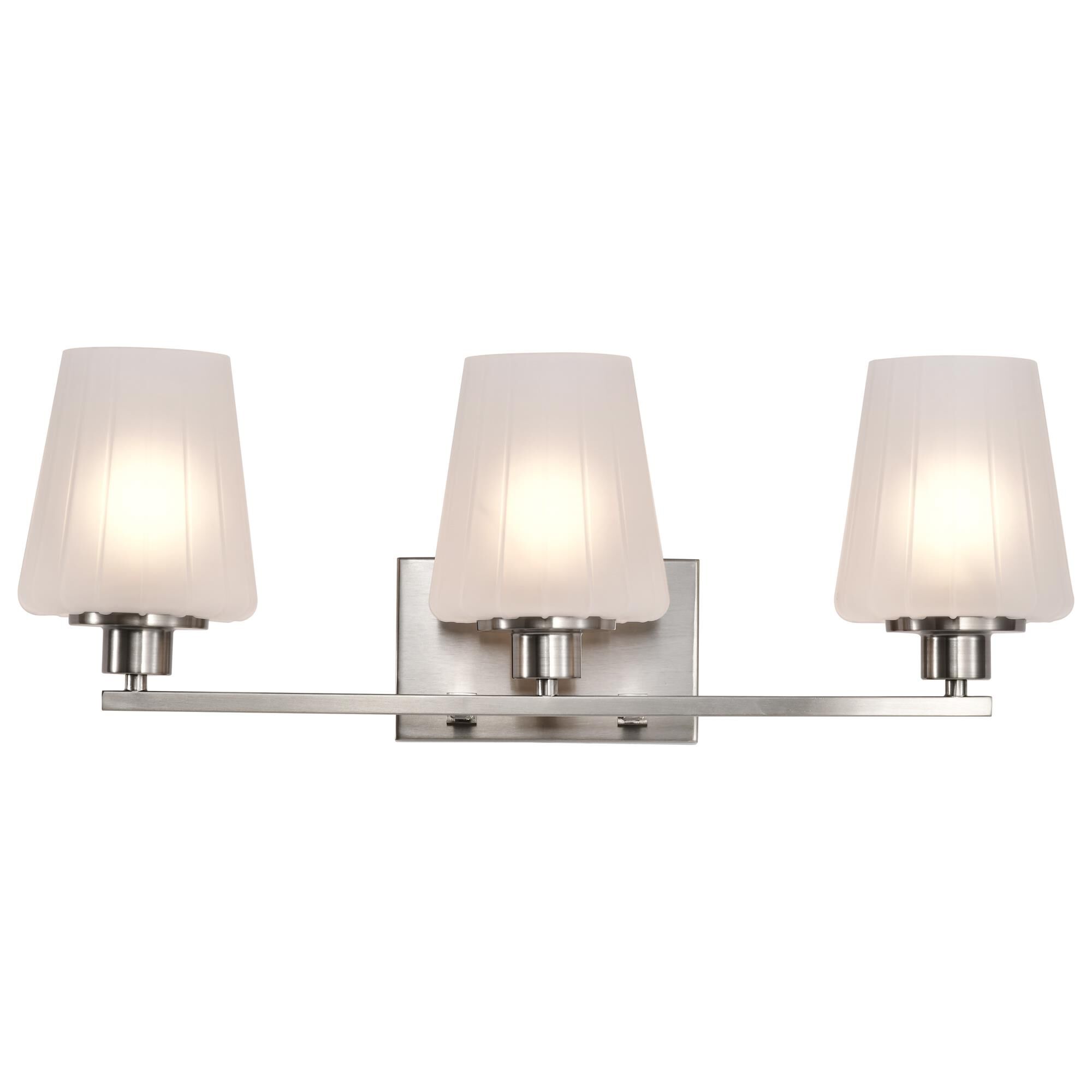 Shown in Brushed Nickel finish and Etched White glass