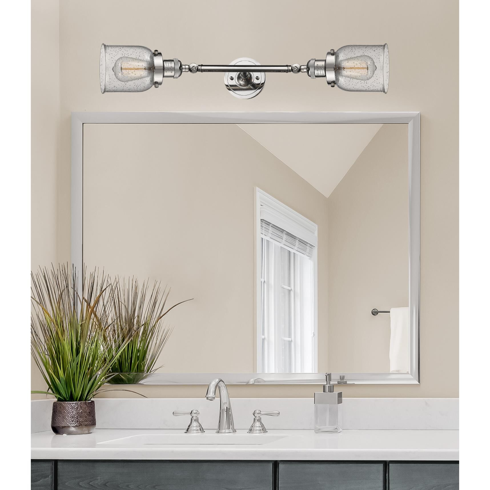 Shown in Polished Nickel finish and Seedy glass