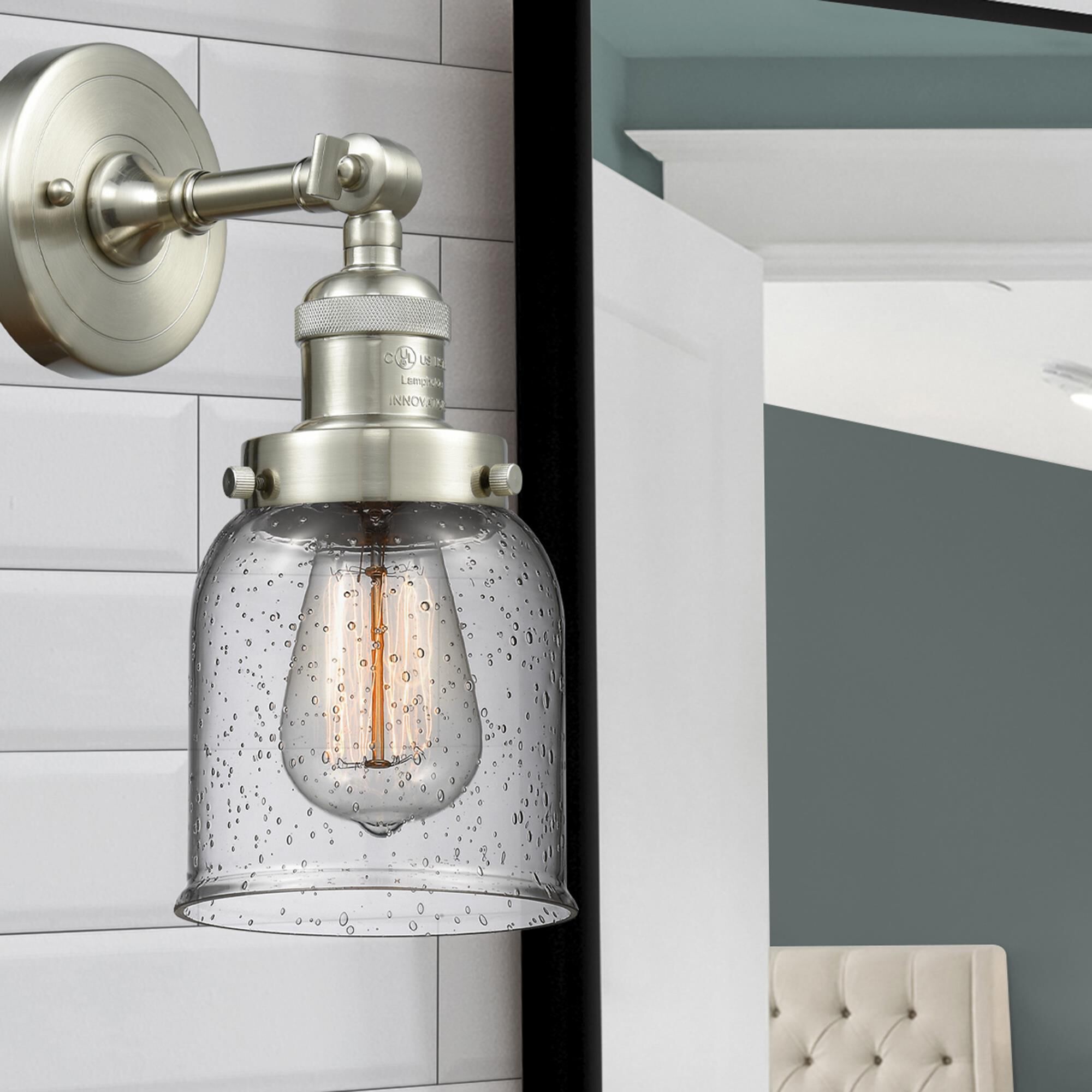 Shown in Brushed Satin Nickel finish and Seedy glass