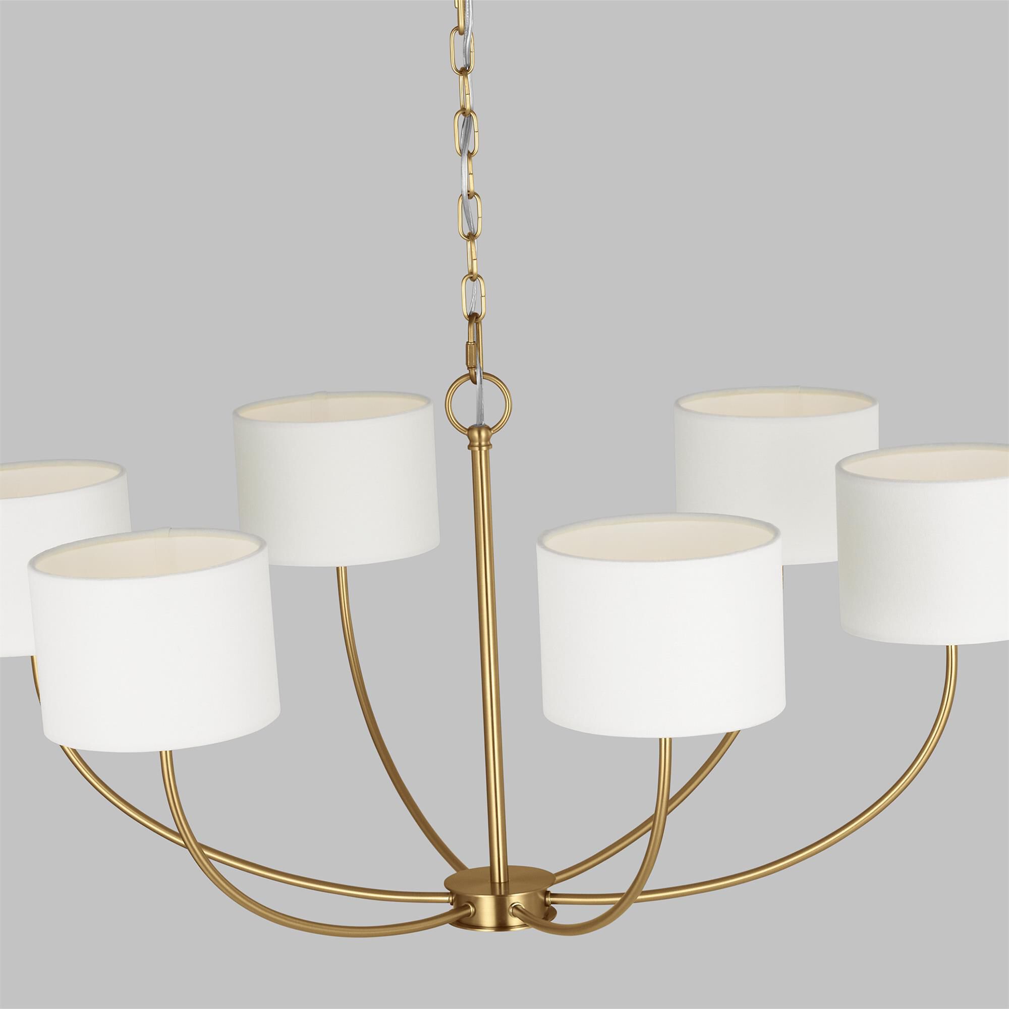 Shown in Burnished Brass finish and White Linen Fabric shade