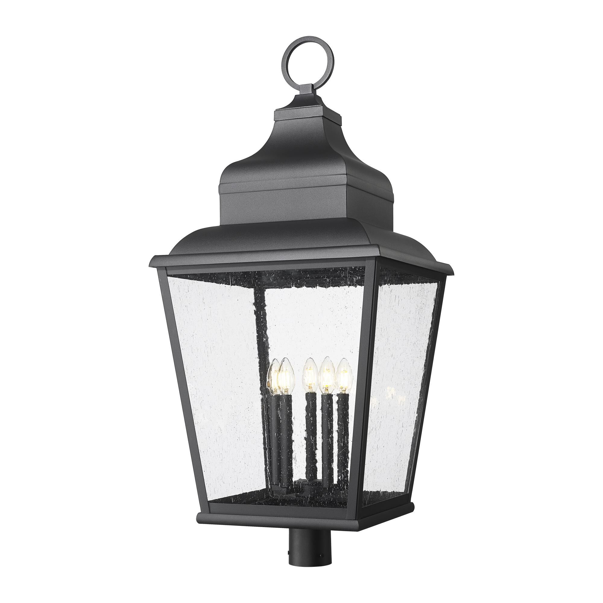 Shown in Sand Black finish and Clear Seedy glass