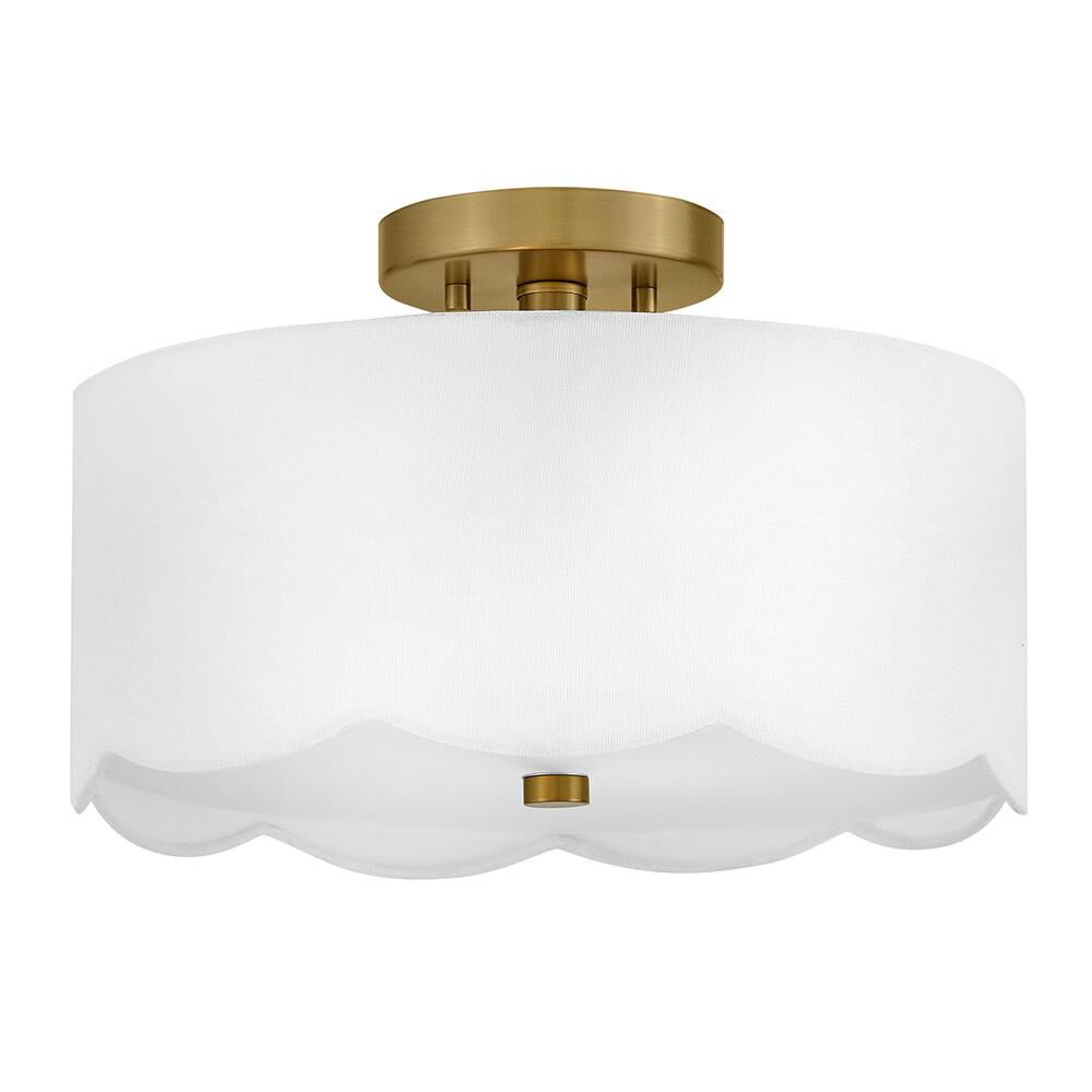 Shown in Lacquered Brass finish and Inside Etched glass and Off-White Linen shade