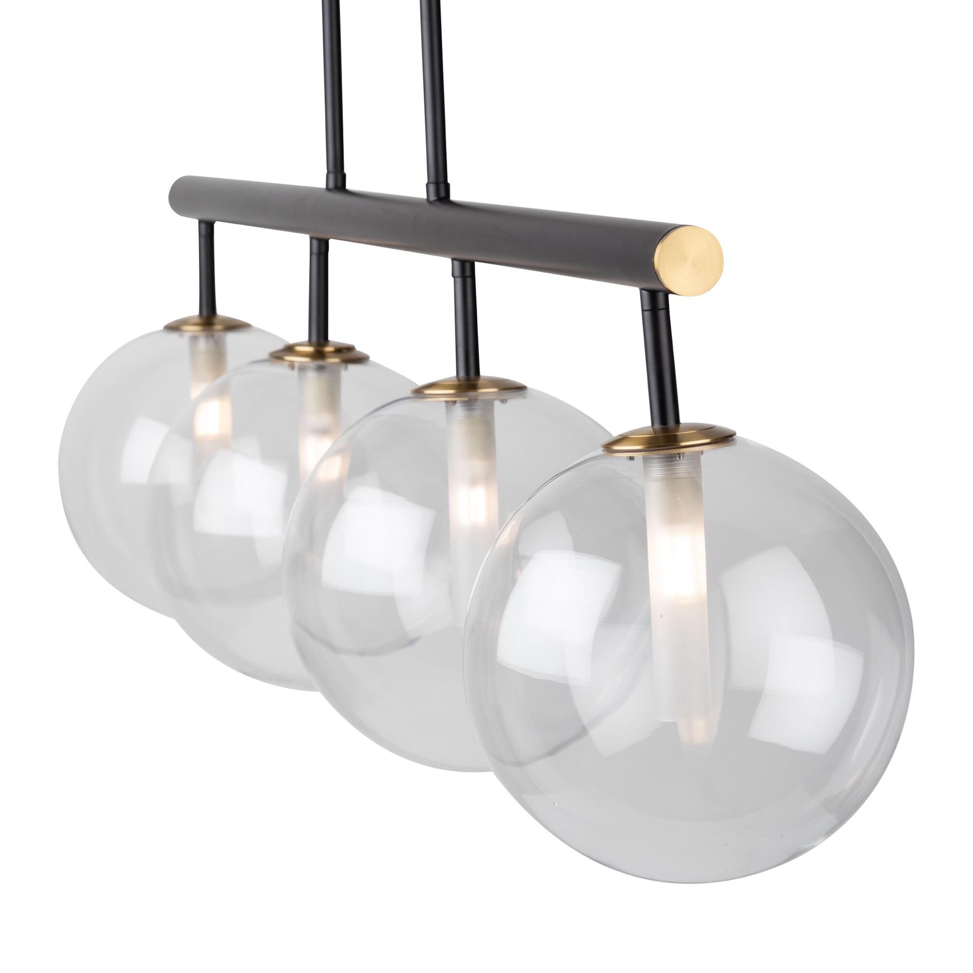 Shown in Matte Black & Brass finish and Glass shade