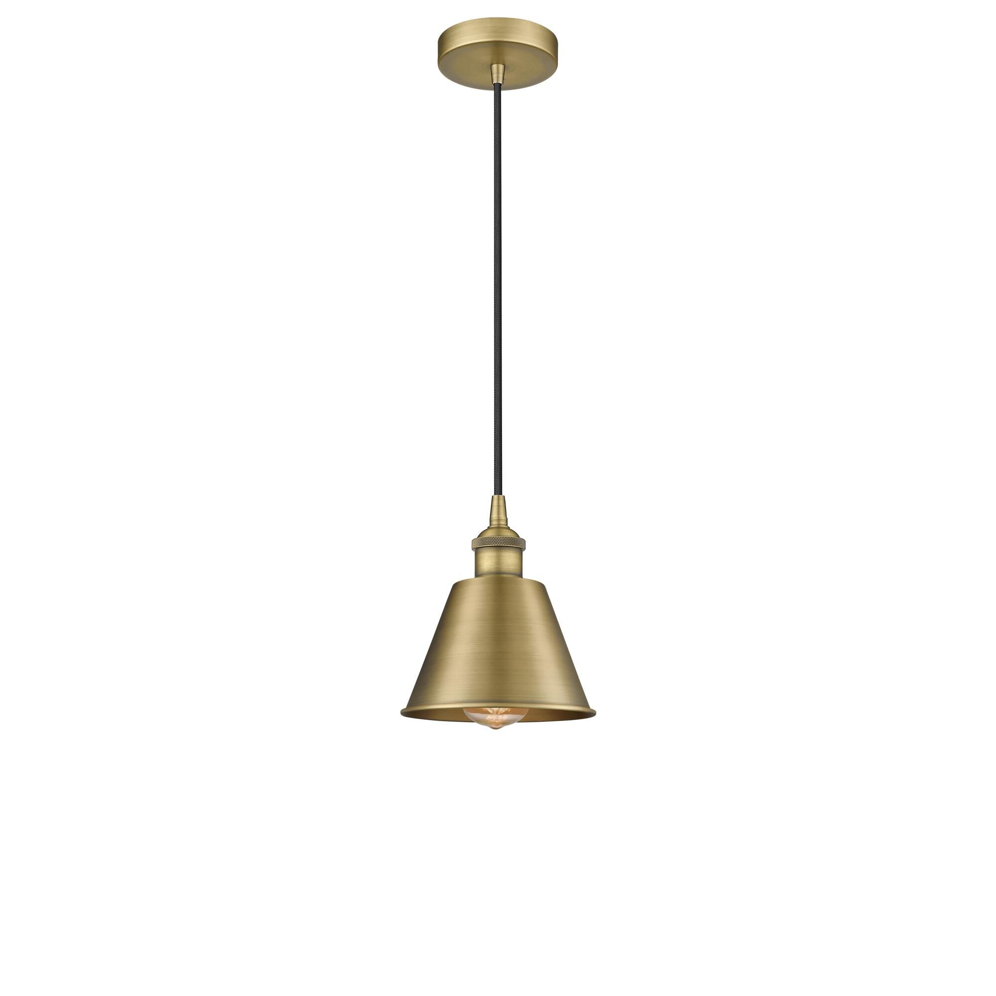 Shown in Brushed Brass finish and Matte Black Smithfield shade