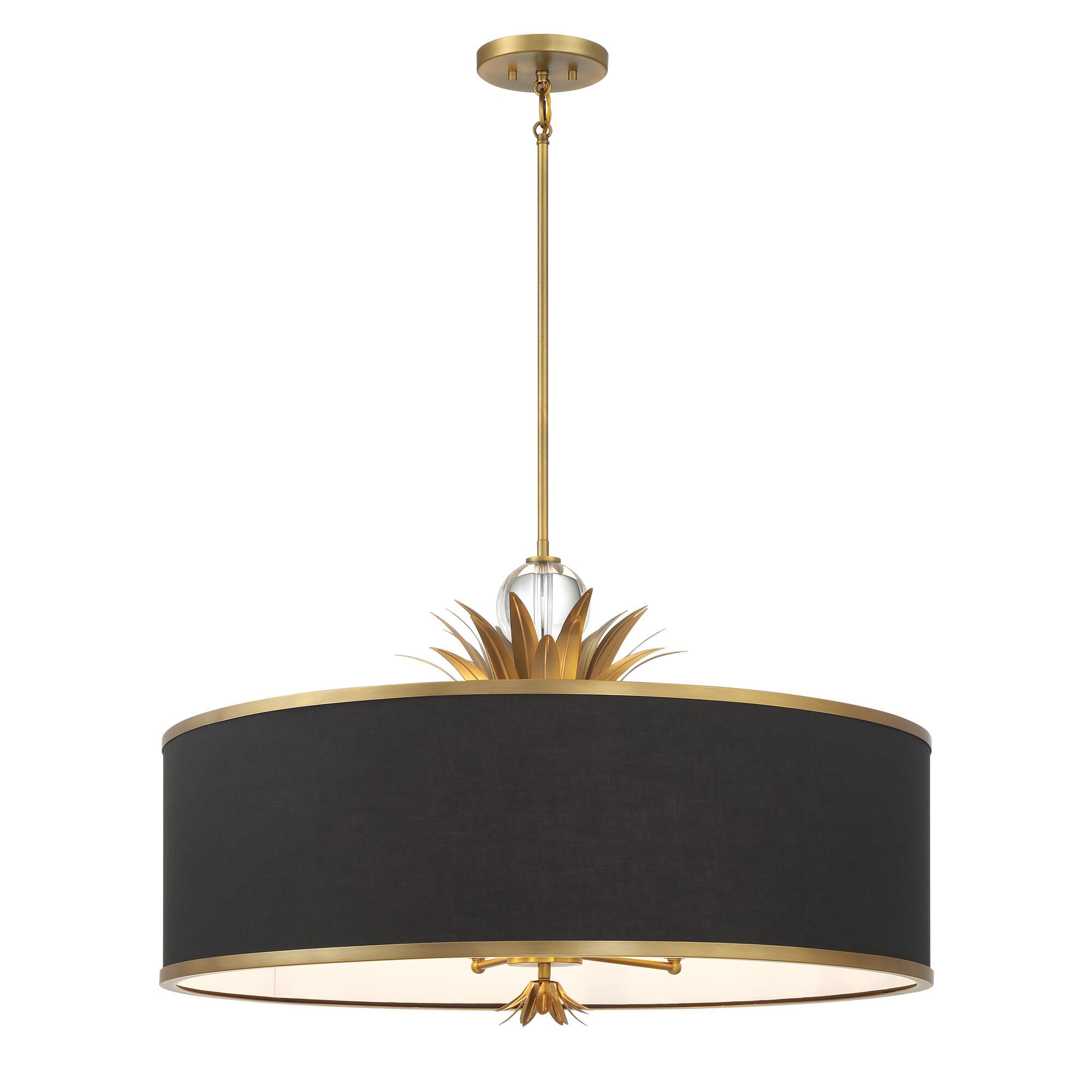 Shown in Natural Brushed Brass finish and Black Fabric shade