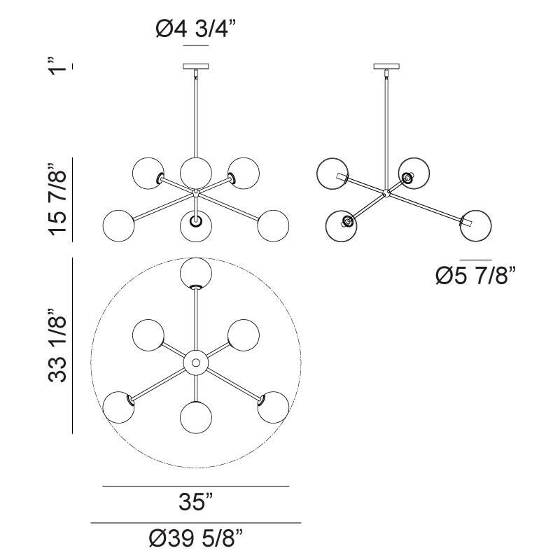 Novo 35 Inch 6 Light Chandelier by Matteo Lighting
