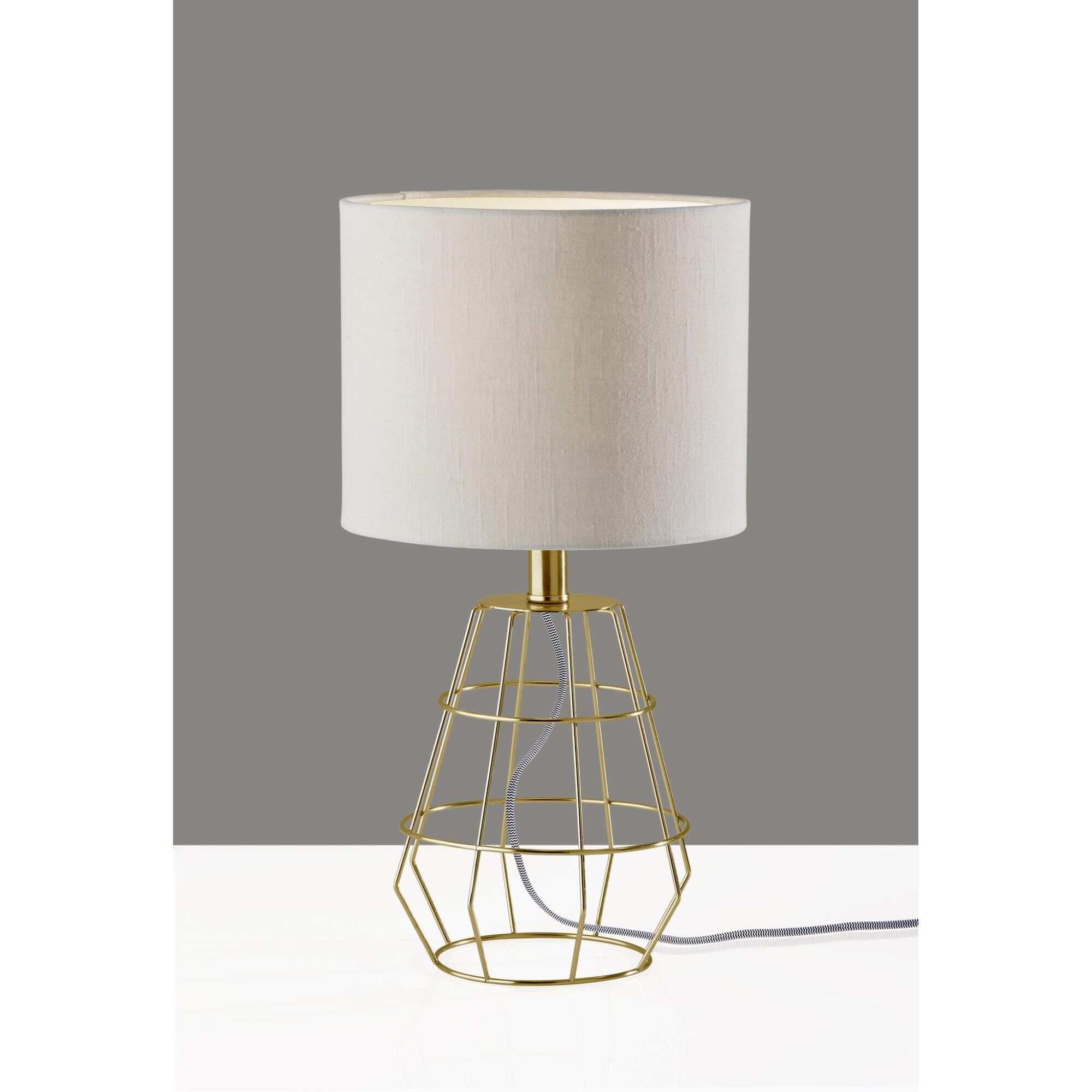 Shown in Antique Brass finish and Off-White Textured Fabric shade