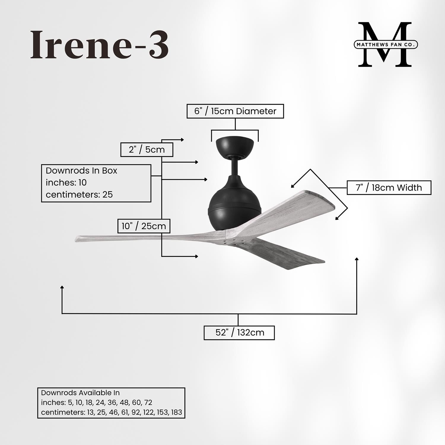 Irene 52 Inch 3 Blade Ceiling Fan by Matthews Fan Company