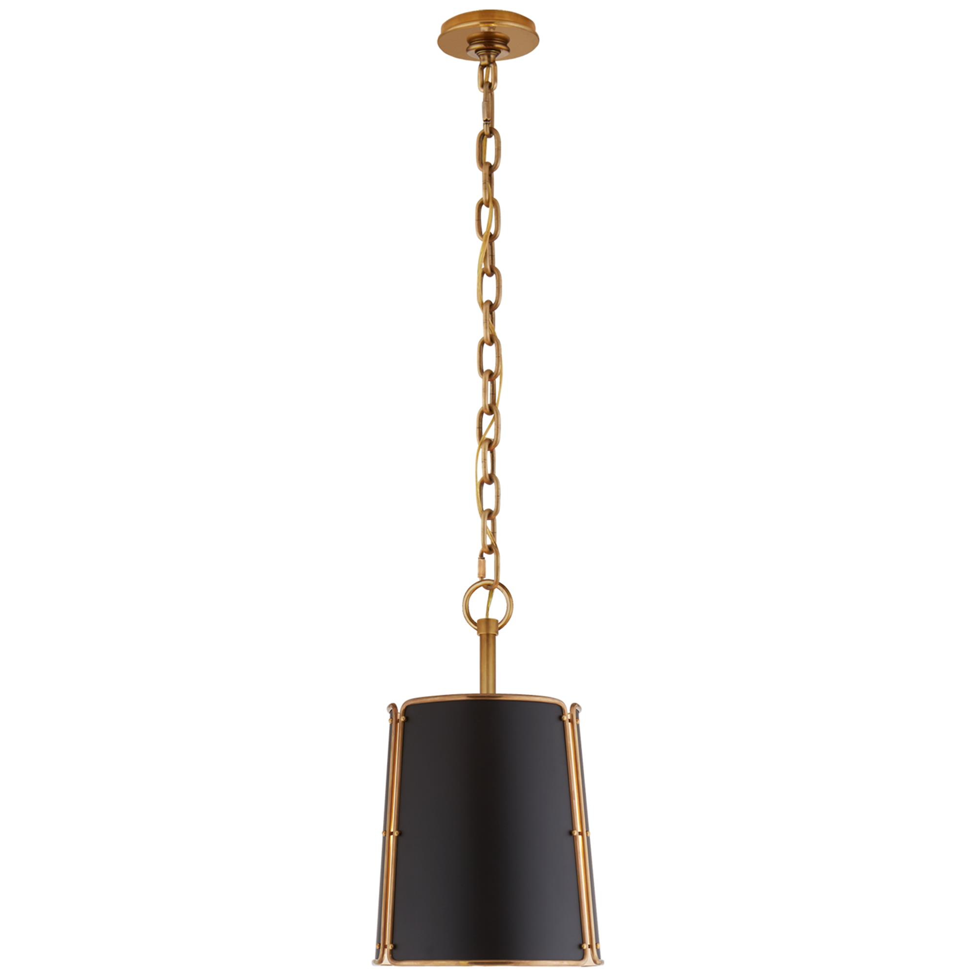 Shown in Hand-Rubbed Antique Brass finish and Black shade