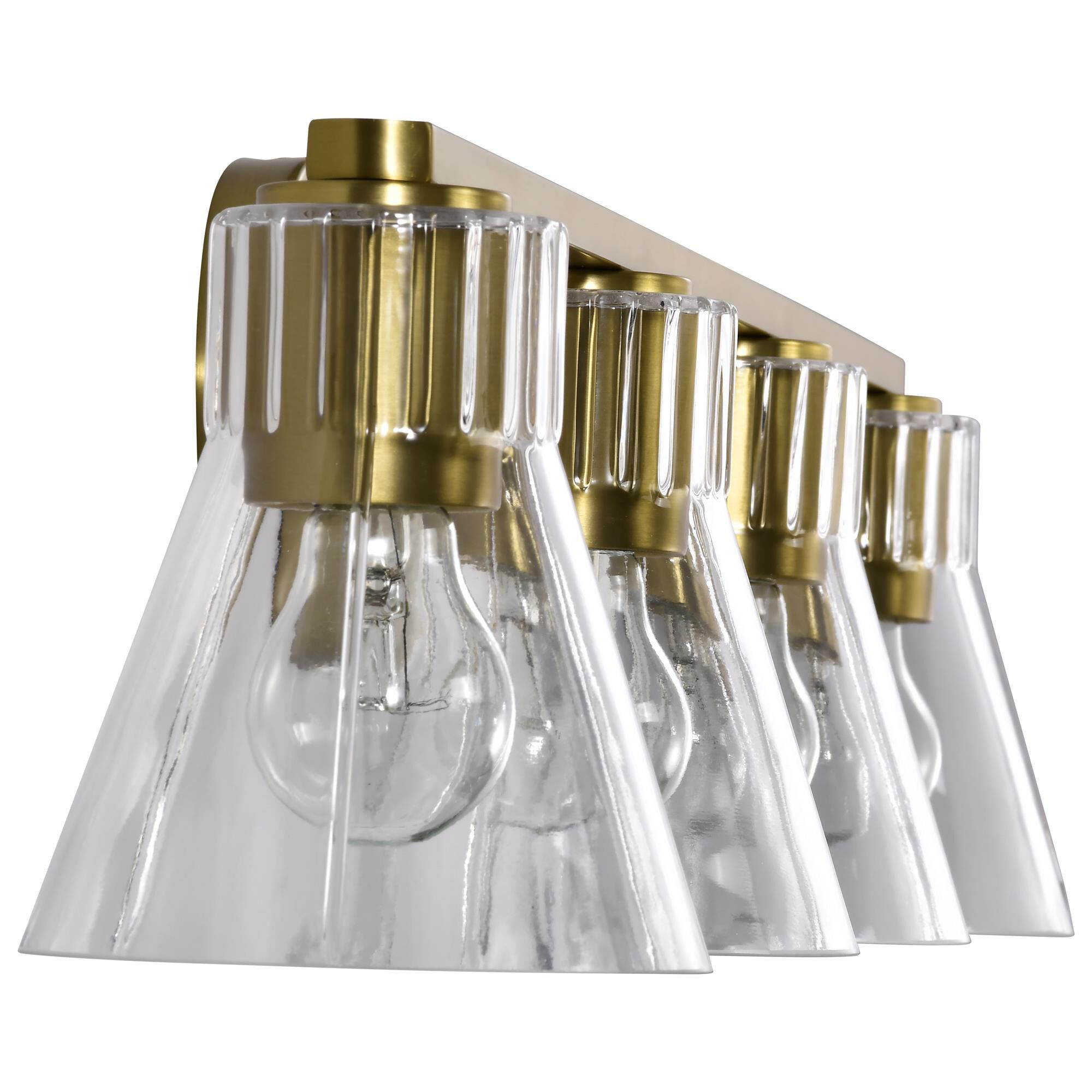 Shown in Vintage Brass finish and Clear glass