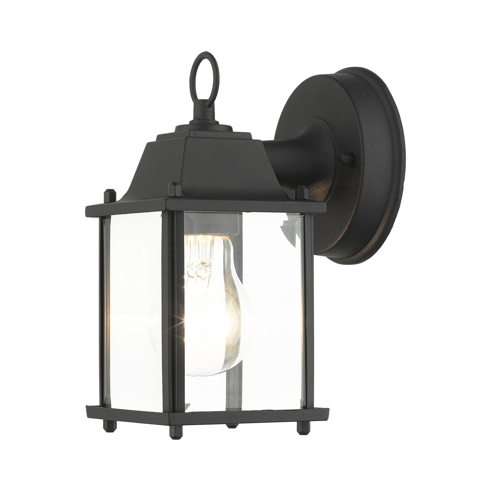 Shown in Textured Black finish and Clear Beveled glass and Clear Beveled Glass shade