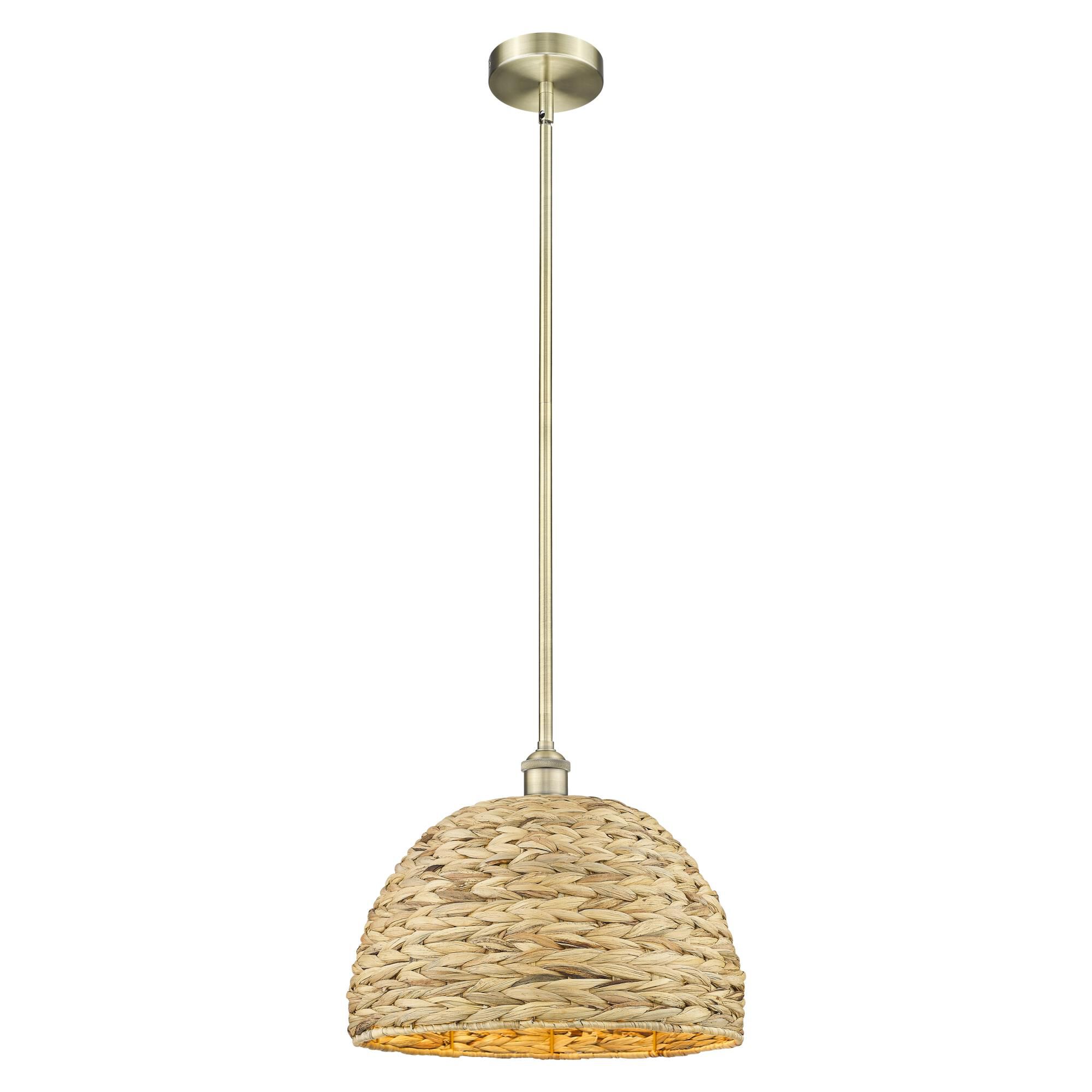 Shown in Antique Brass finish and Natural shade