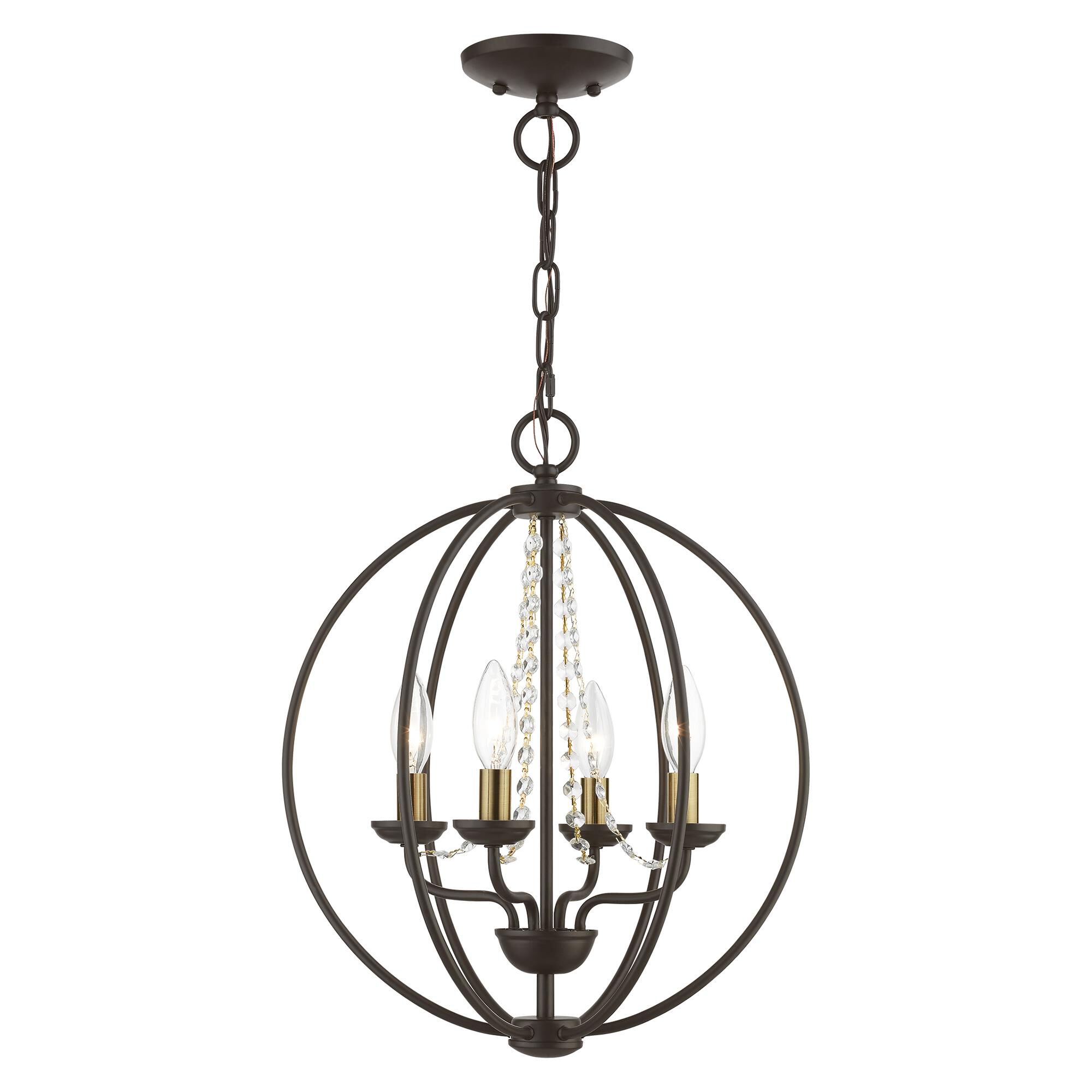 Shown in Bronze with Antique Brass Finish Candles finish and Clear Crystals shade