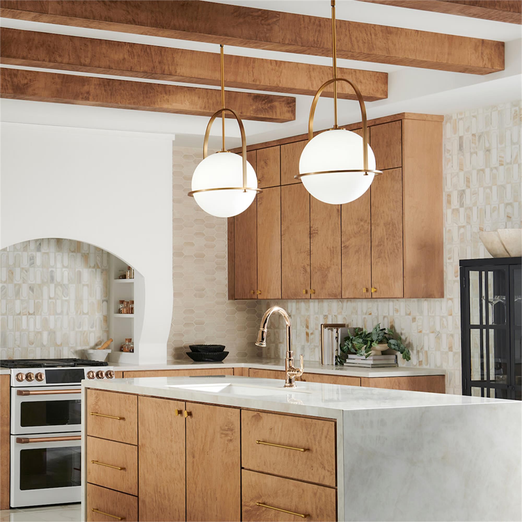 Shown in Heritage Brass finish and Etched Opal glass