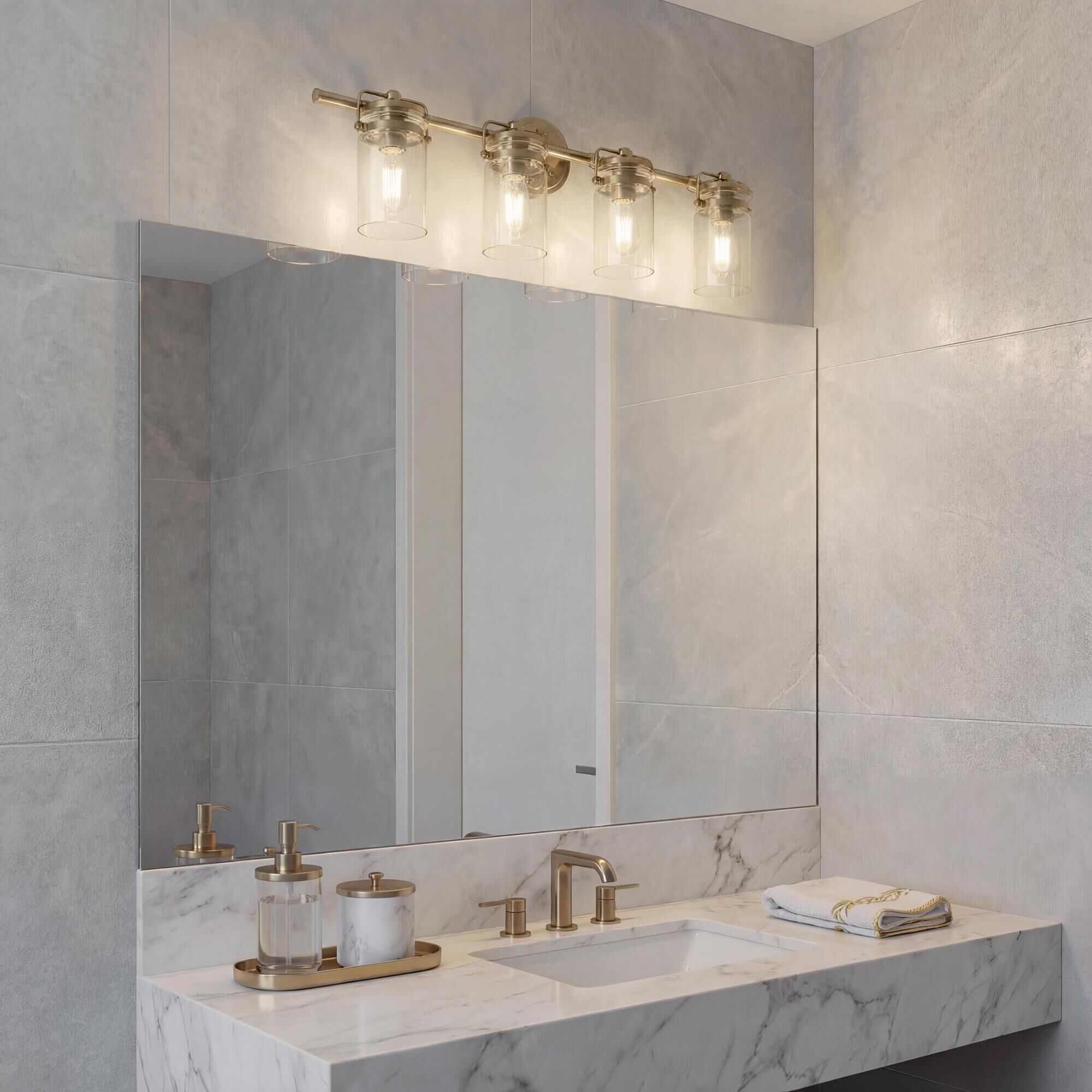 Shown in Champagne Bronze finish and Clear glass