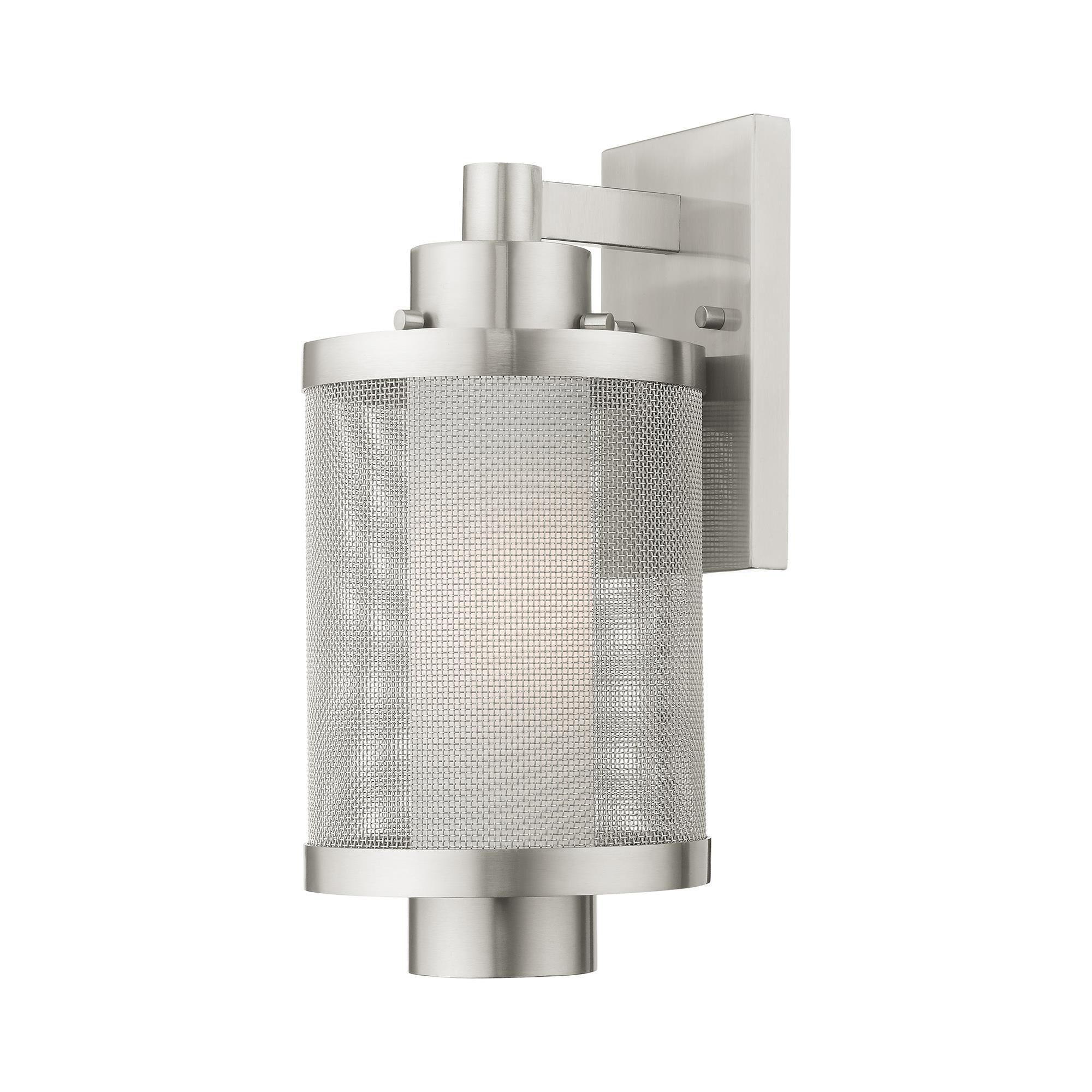 Shown in Brushed Nickel finish and Brushed Nickel Stainless Steel Mesh With Satin Opal White glass and Brushed Nickel Stainless Steel Mesh With Satin Opal White Glass shade