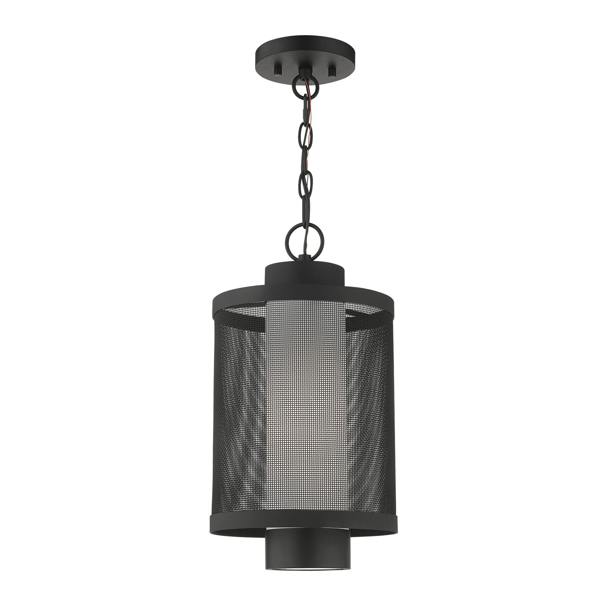 Shown in Textured Black finish and Textured Black Stainless Steel Mesh With Satin Opal White glass and Textured Black Stainless Steel Mesh With Satin Opal White Glass shade