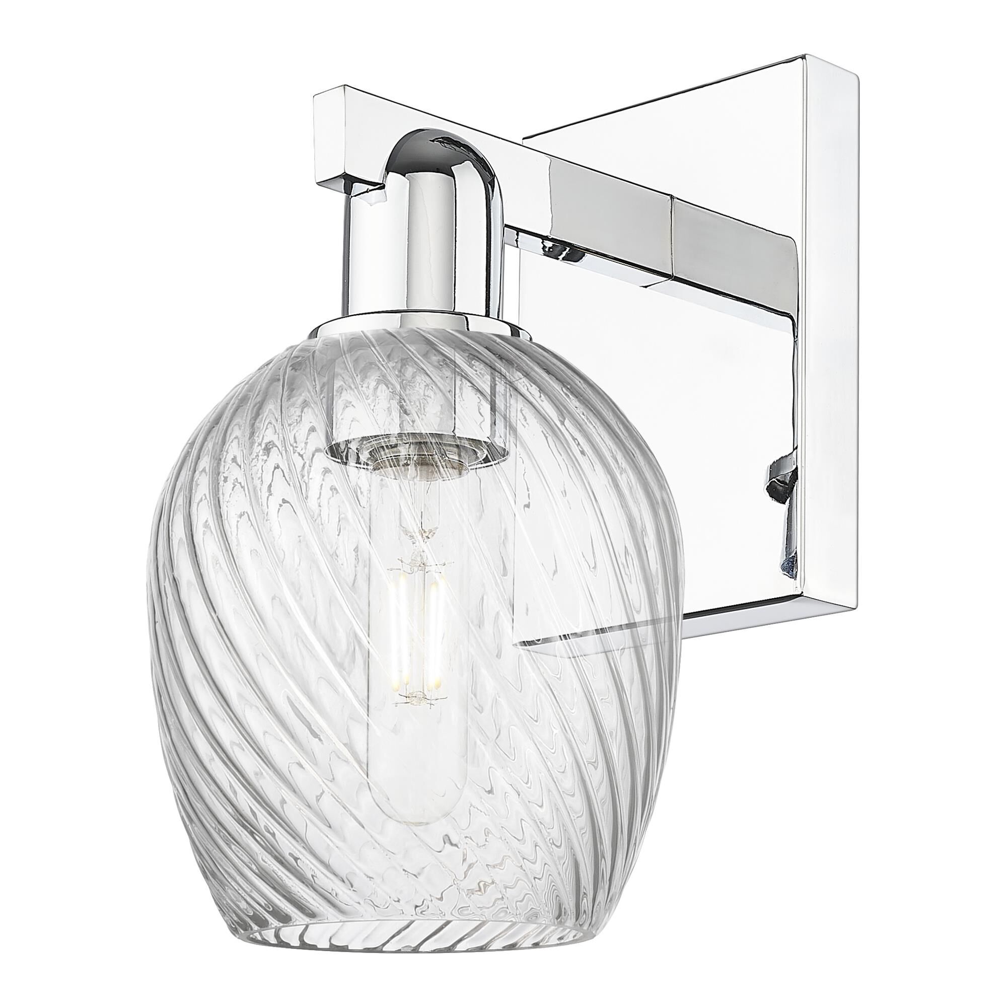 Shown in Polished Chrome finish and Clear Spiral Fluted glass