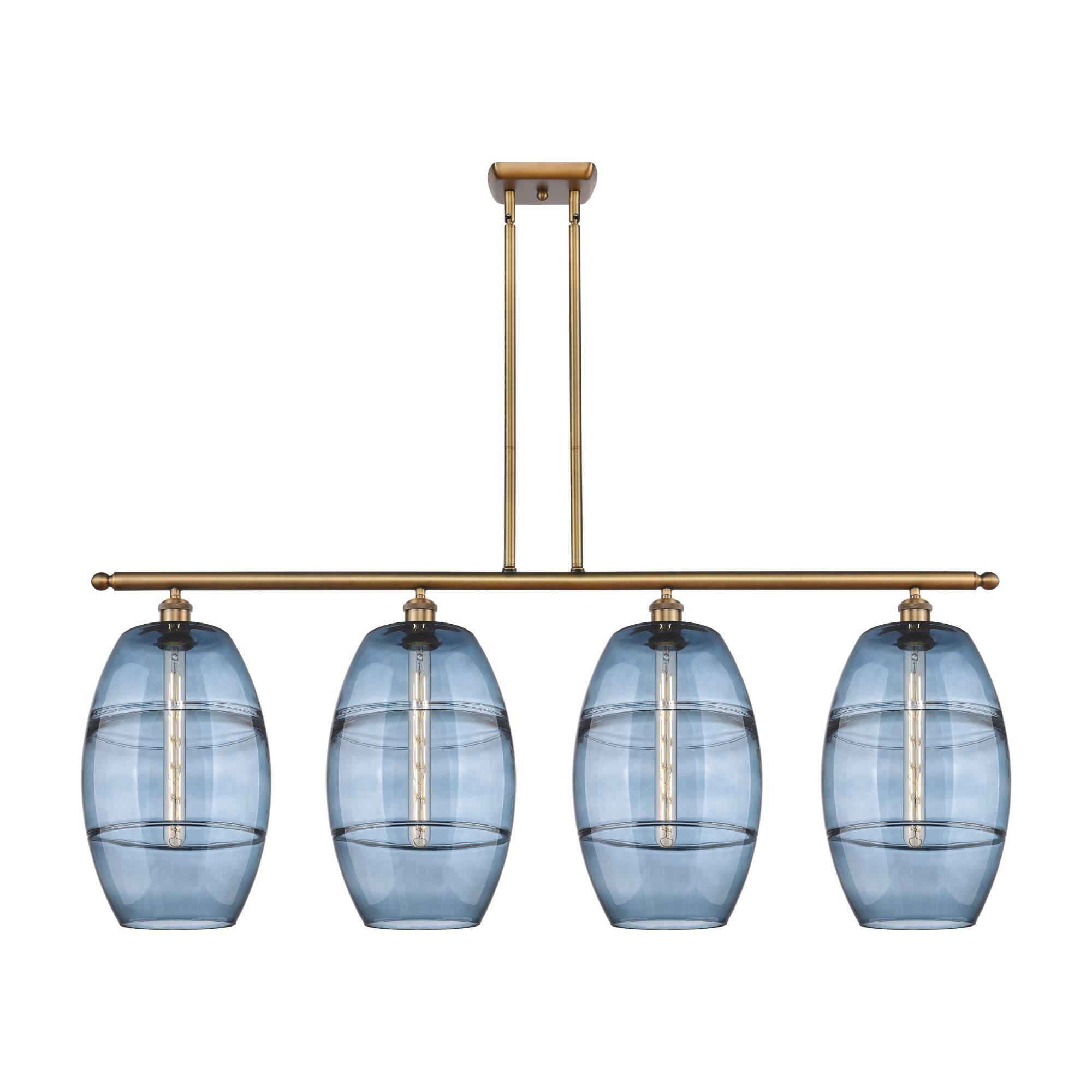 Shown in Brushed Brass finish and Princess Blue glass