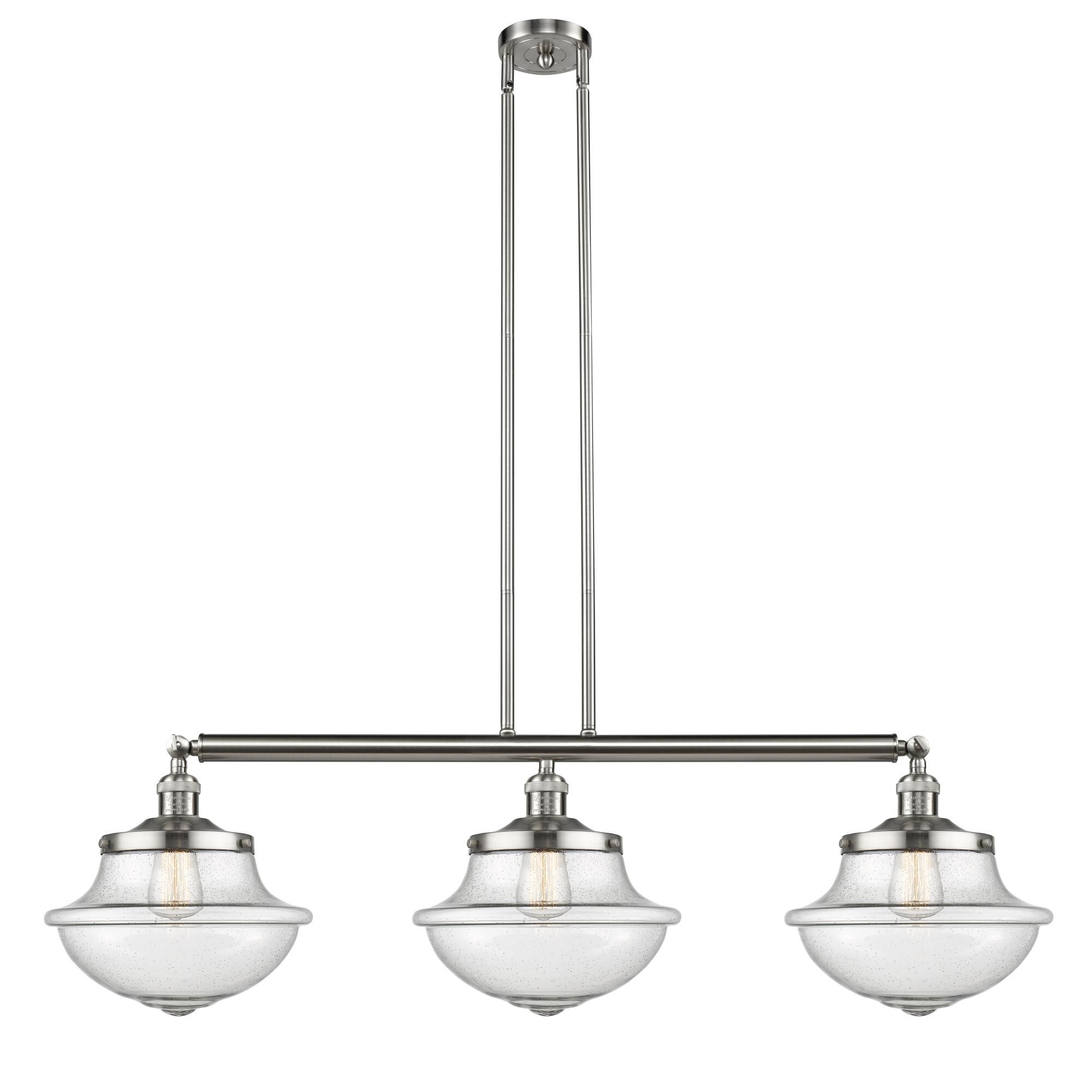 Shown in Brushed Satin Nickel finish and Seedy Large Oxford glass