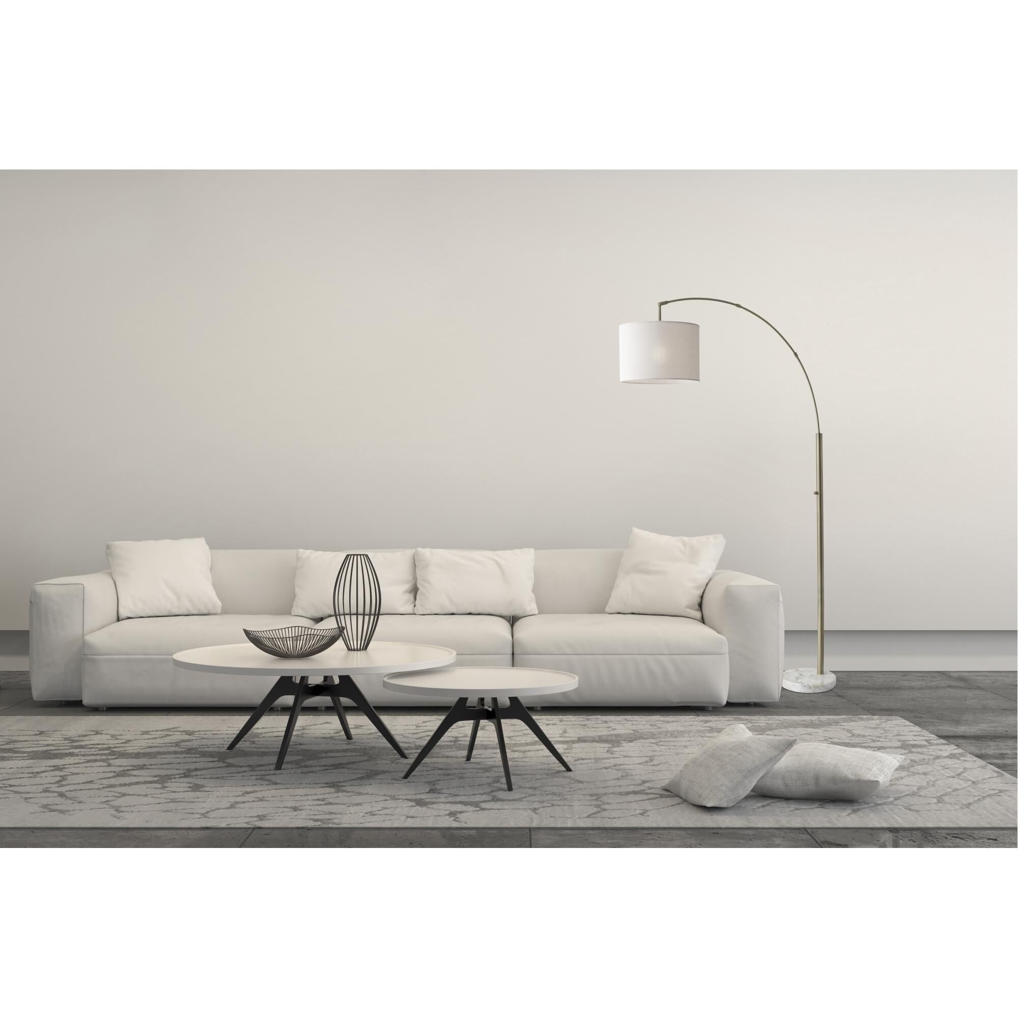 Shown in Antique Brass finish and Off-White Textured Linen shade