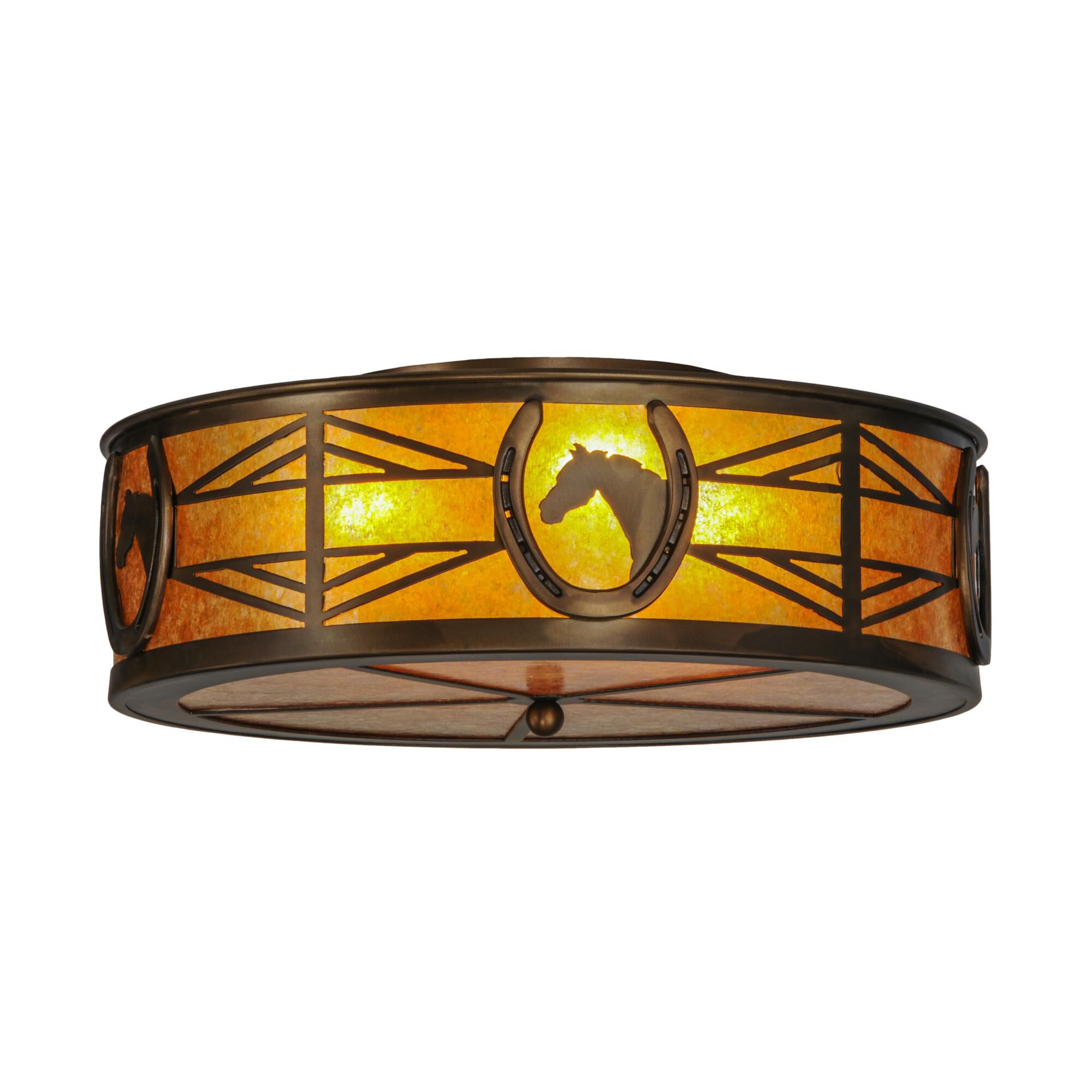 Shown in Antique Copper Finish finish and Amber Mica glass