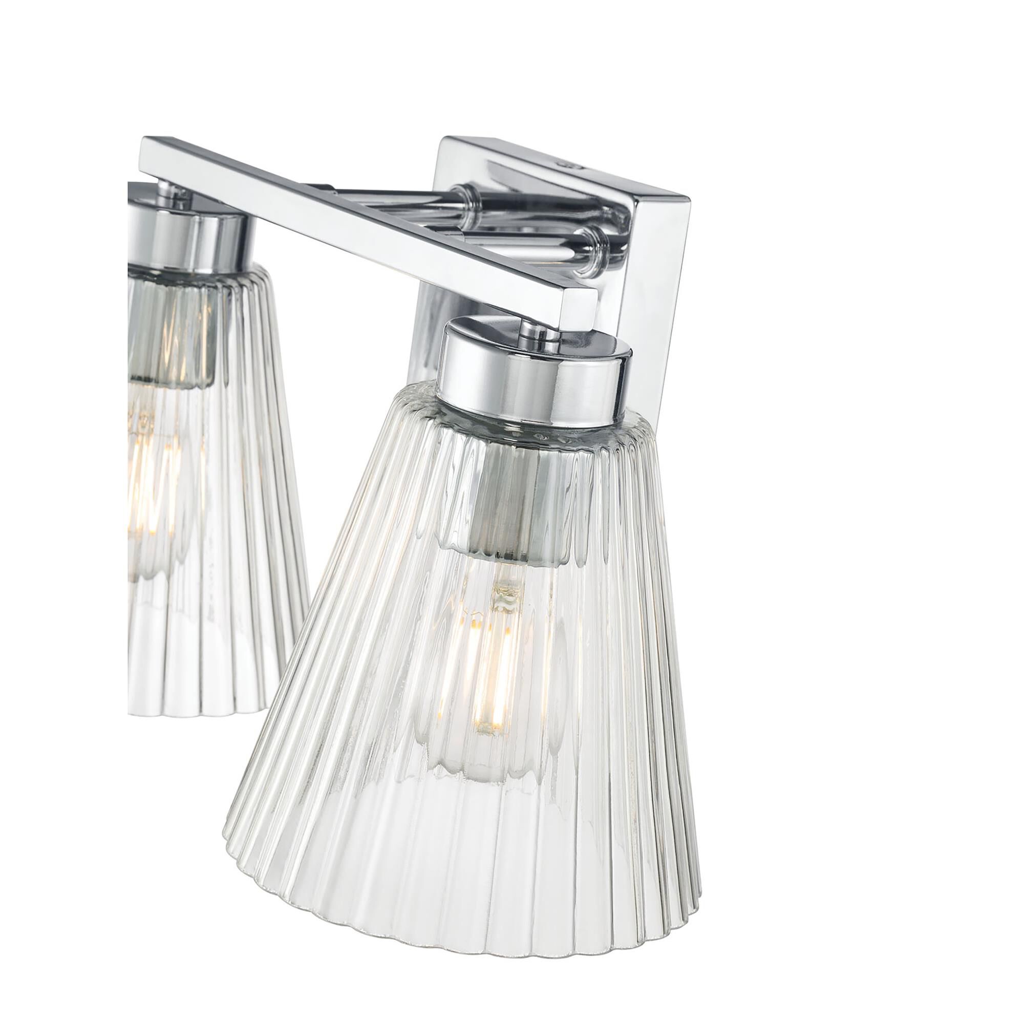 Shown in Chrome finish and Clear Striated glass