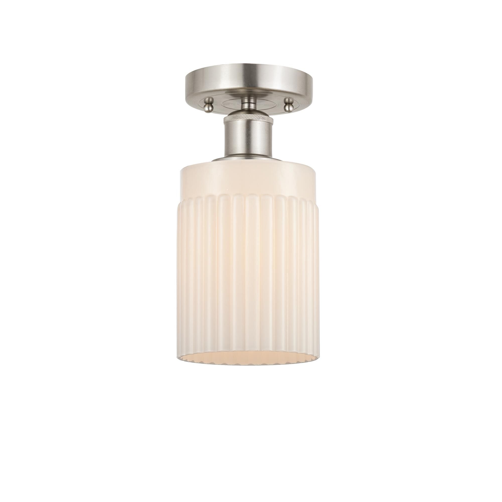 Shown in Brushed Satin Nickel, Matte White finish and Matte White glass and Matte White Glass shade