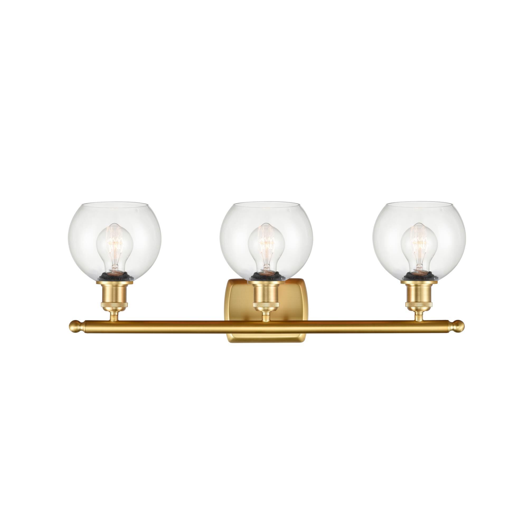 Shown in Satin Gold finish and Clear Athens glass and No Shade shade